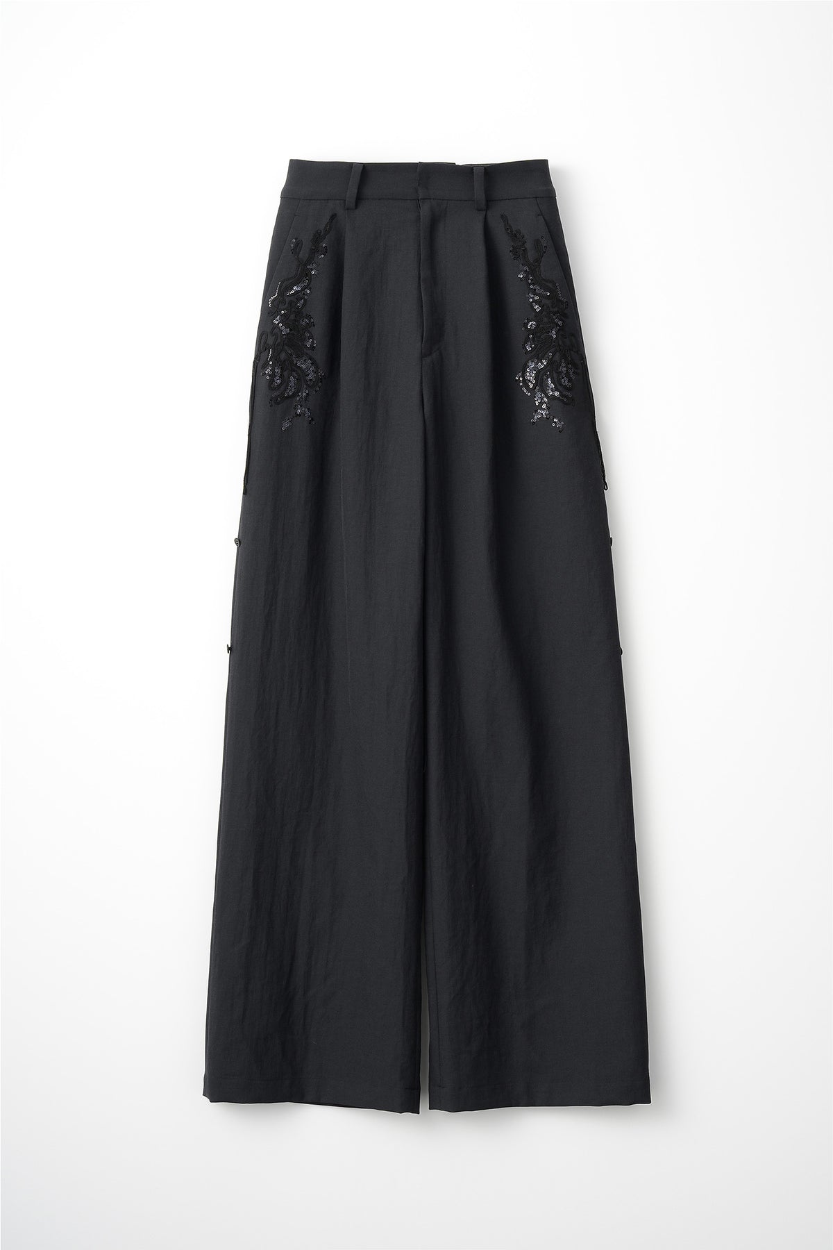 Veil embroidered layered slacks (Black)