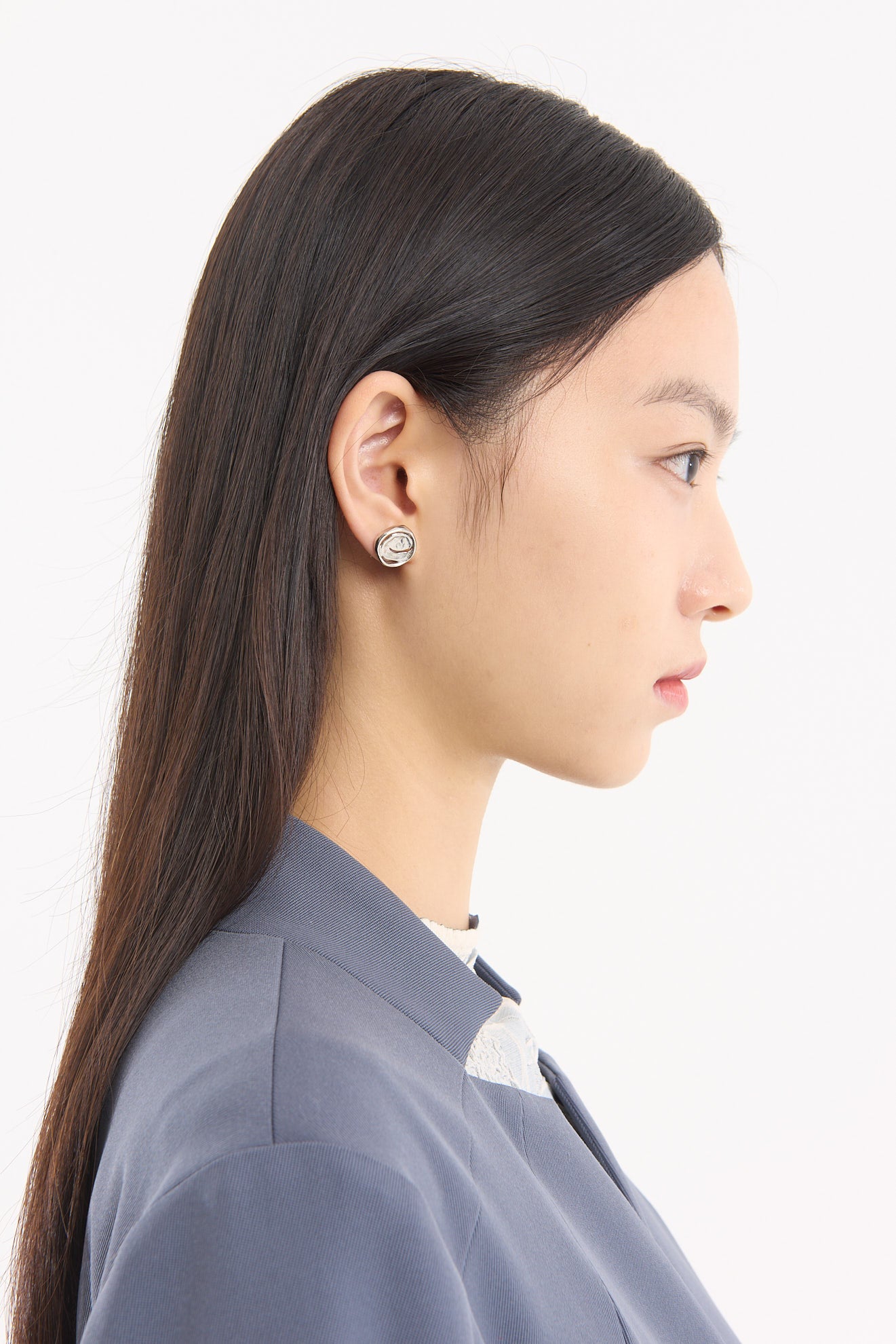 Crack button pierced earring (Silver)