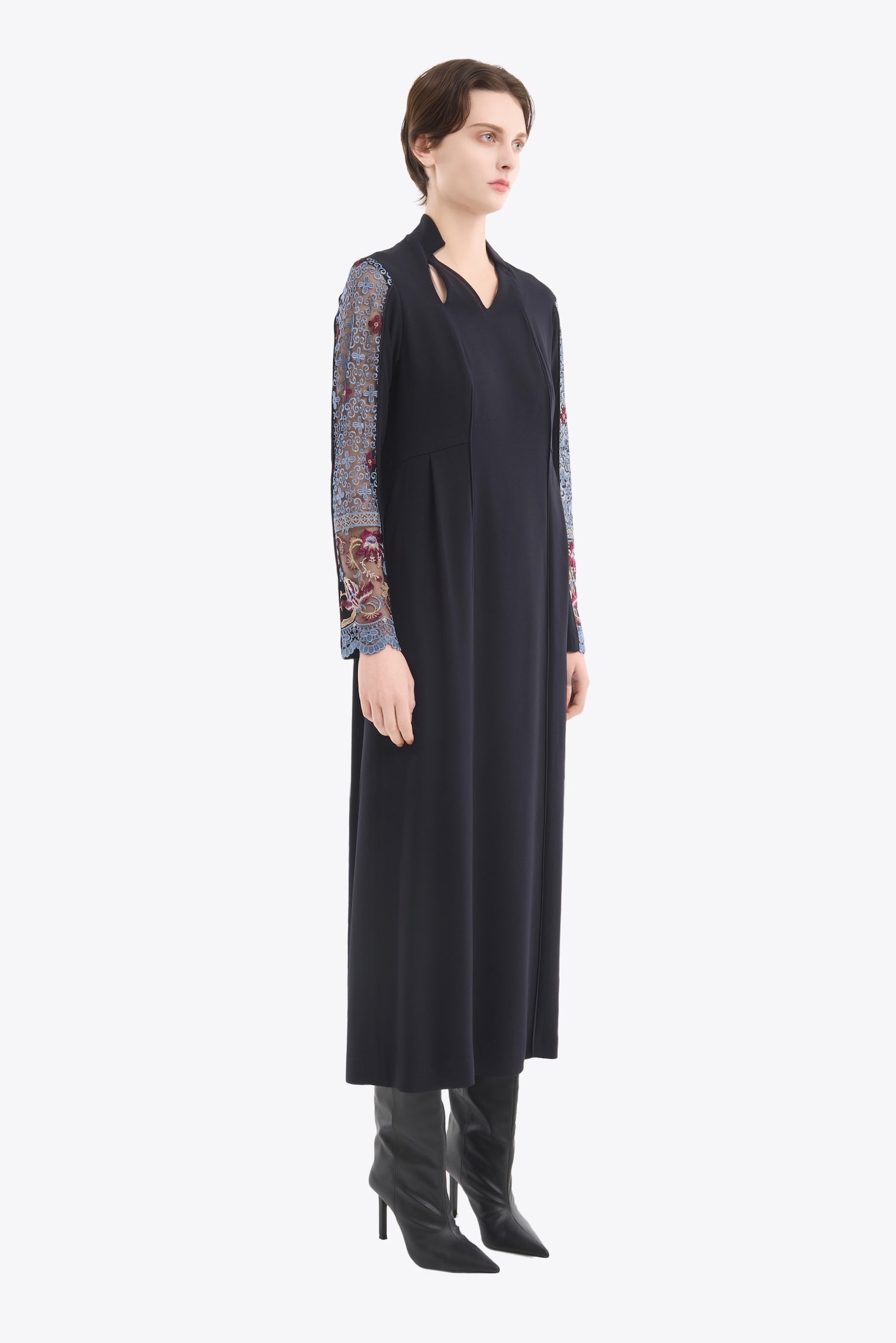 Petal collar lace dress (Navy)