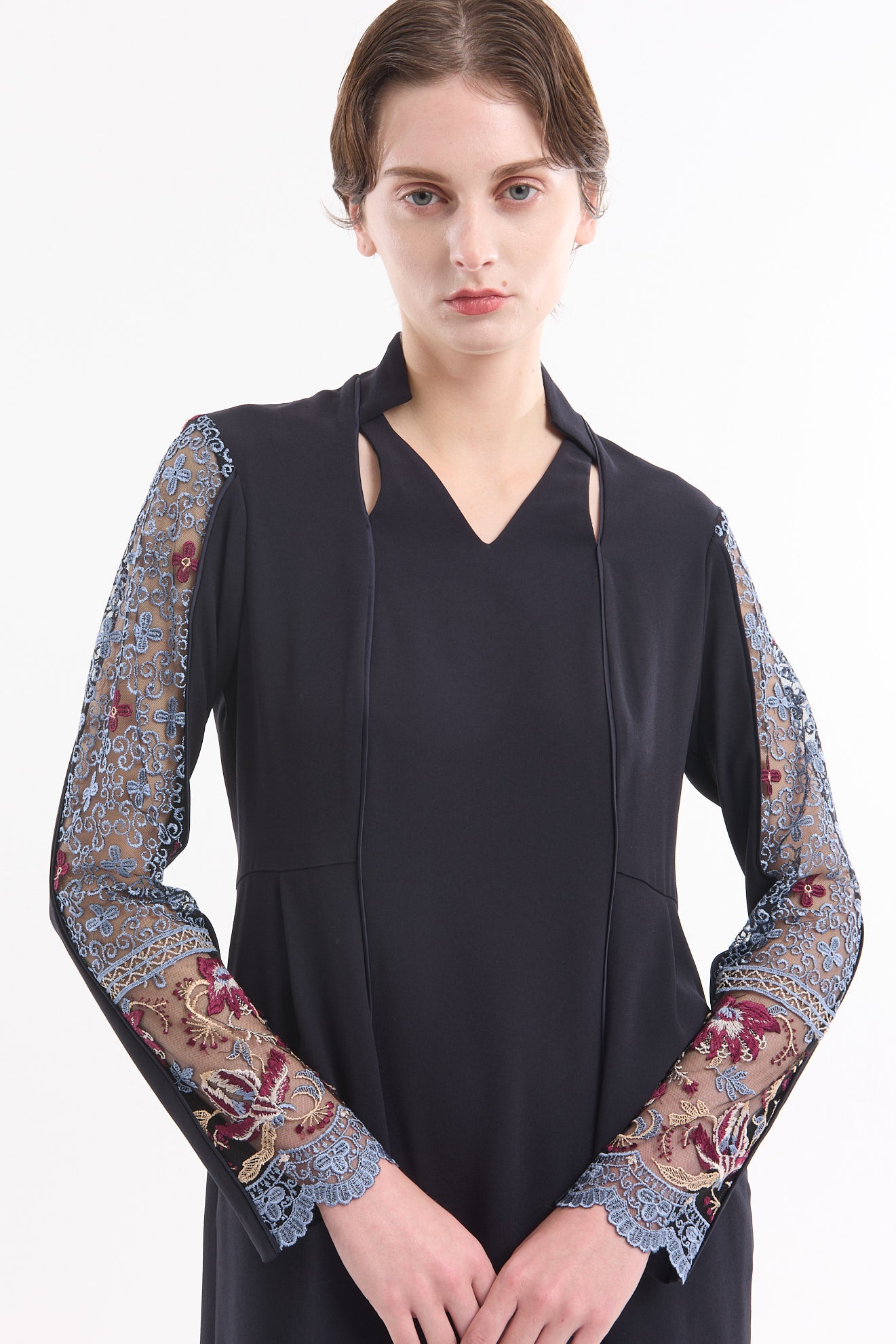 Petal collar lace dress (Navy)