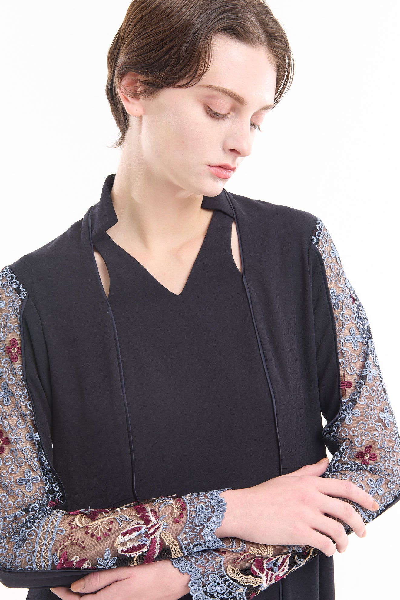 Petal collar lace dress (Navy)