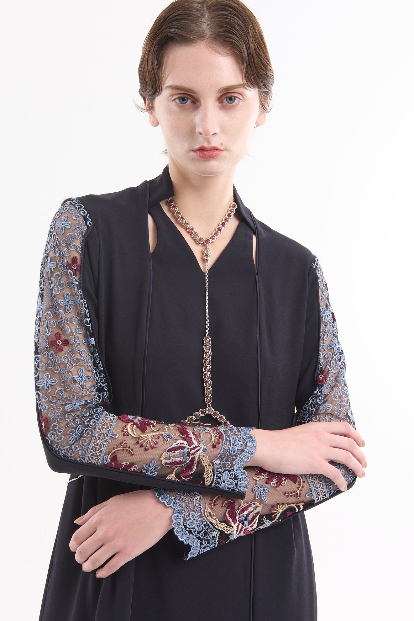 Petal collar lace dress (Navy)
