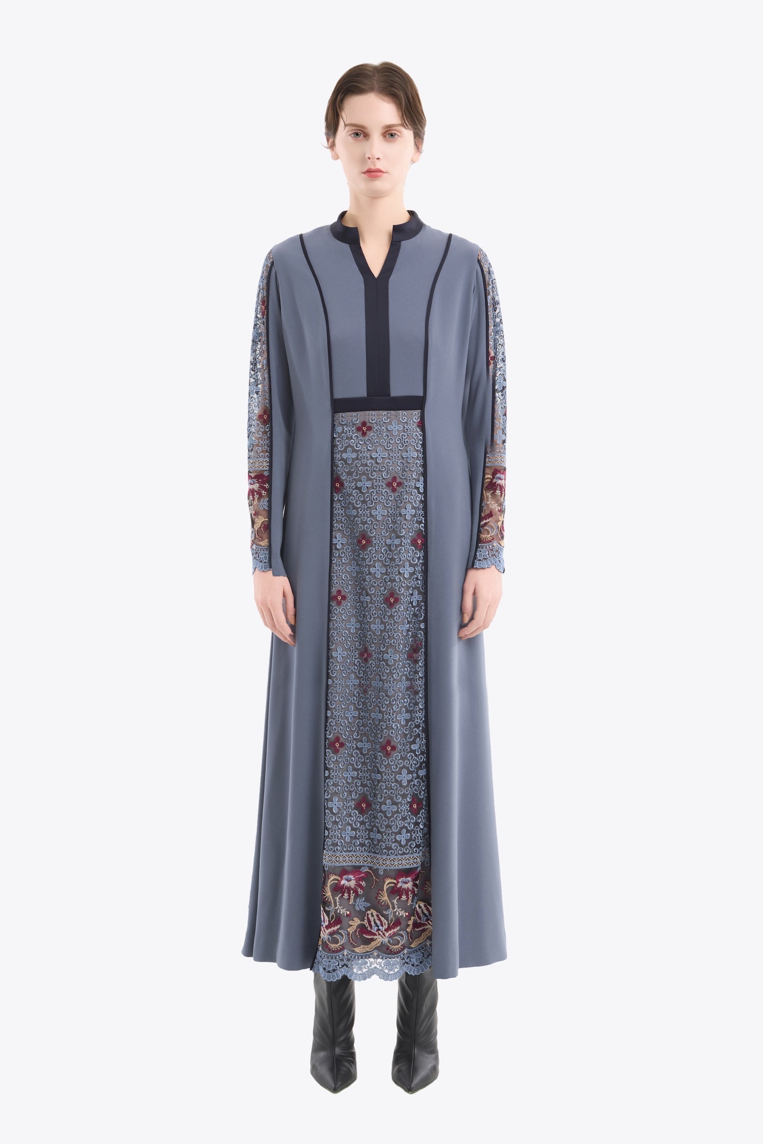 Framed flower lace dress (Blue)