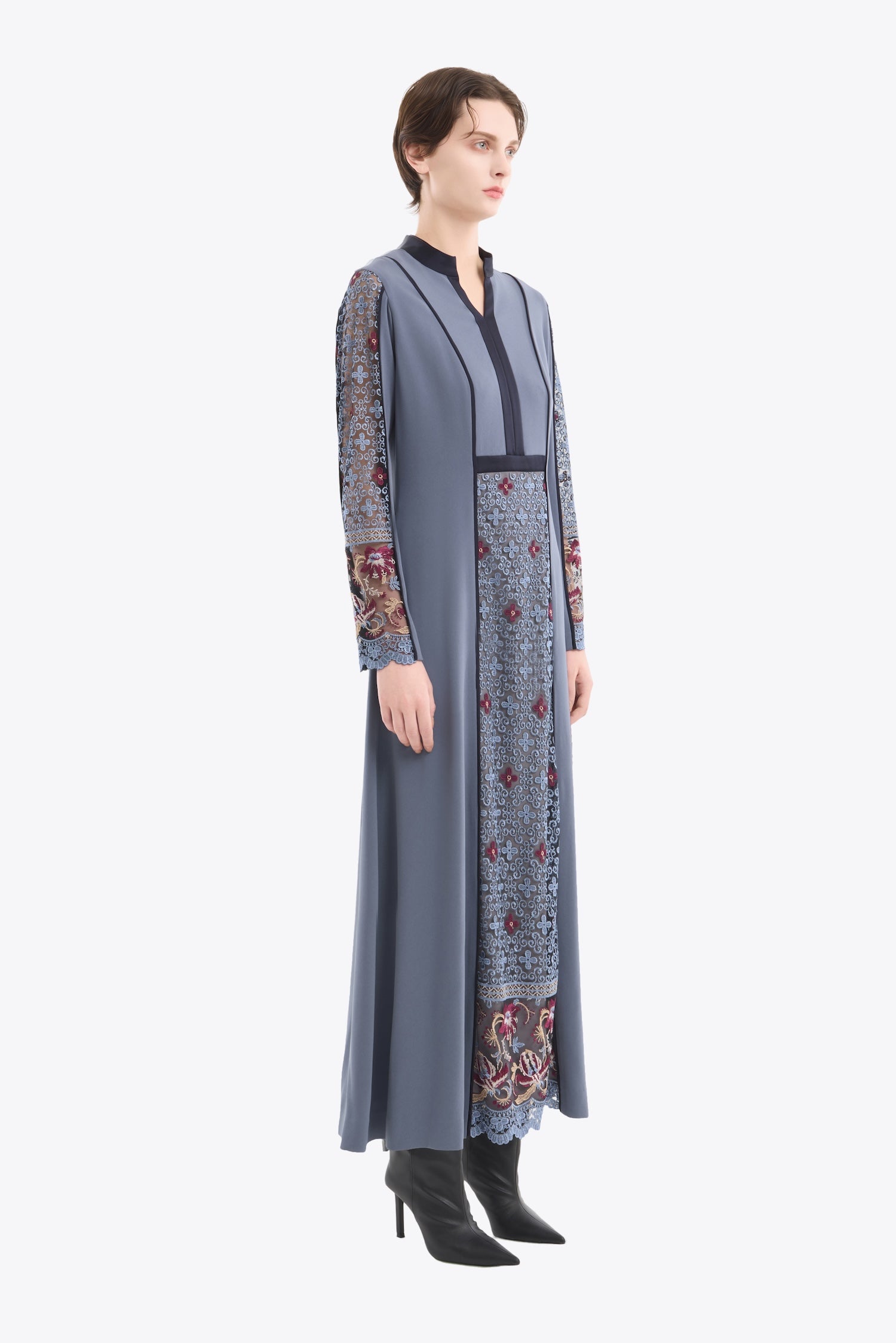 Framed flower lace dress (Blue)