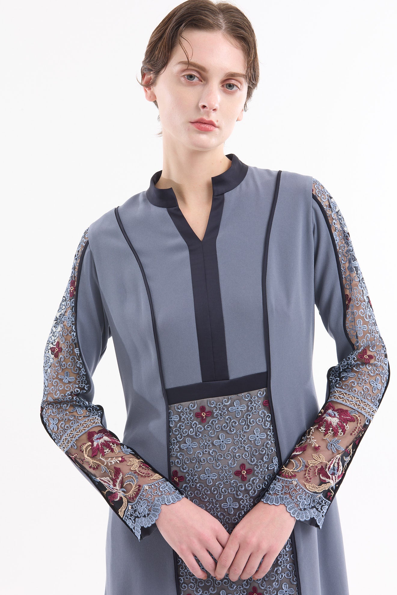 Framed flower lace dress (Blue)