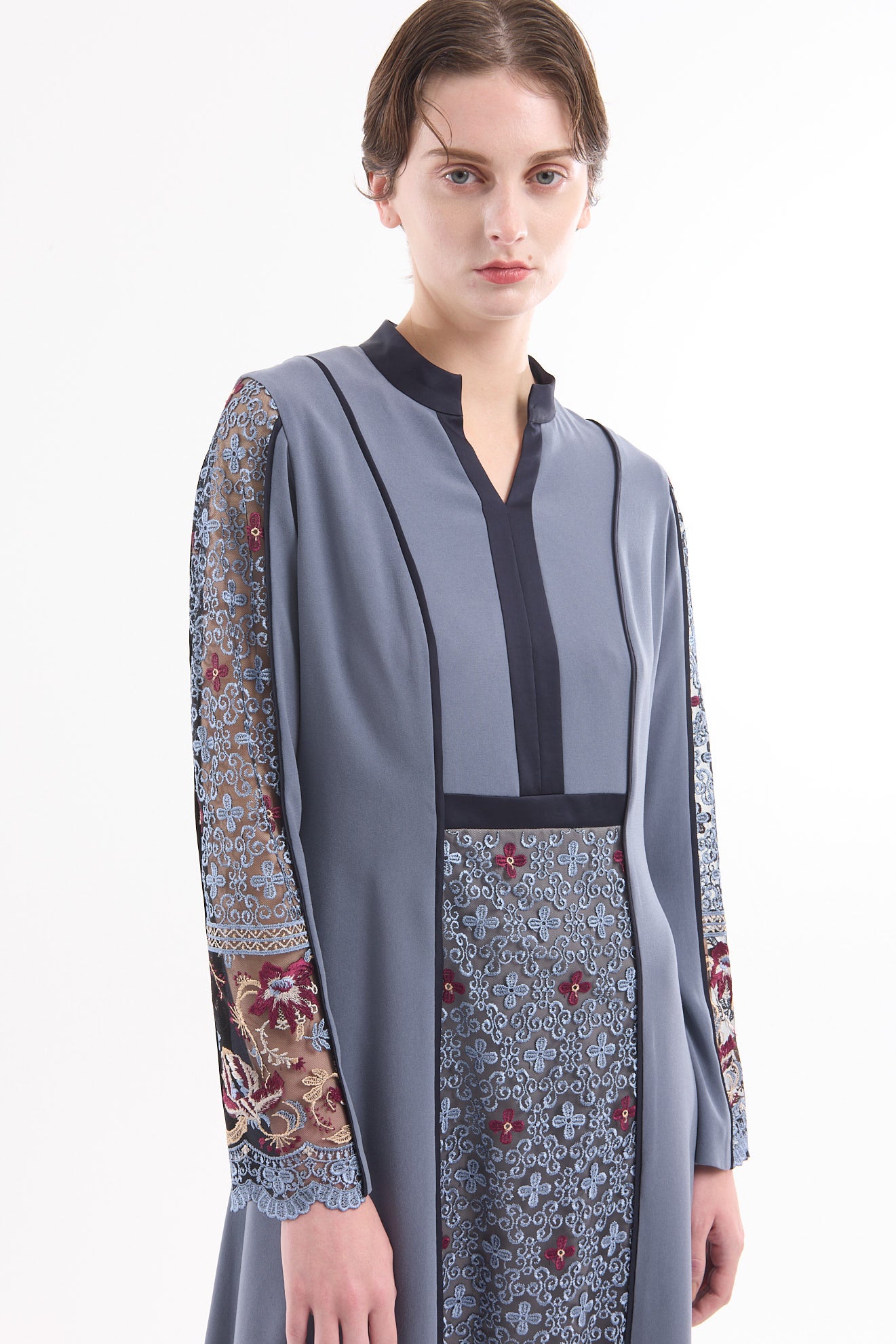 Framed flower lace dress (Blue)