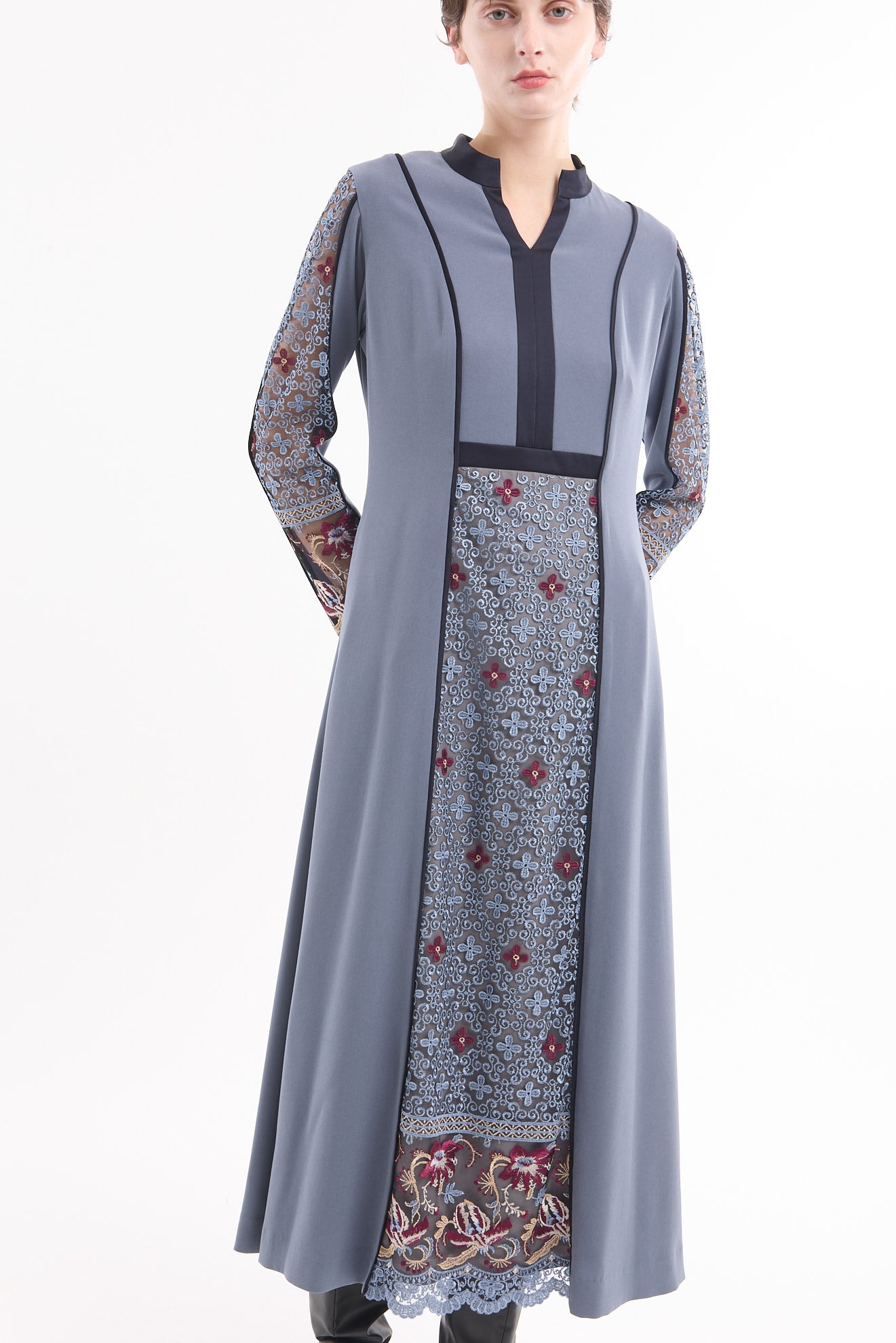 Framed flower lace dress (Blue)