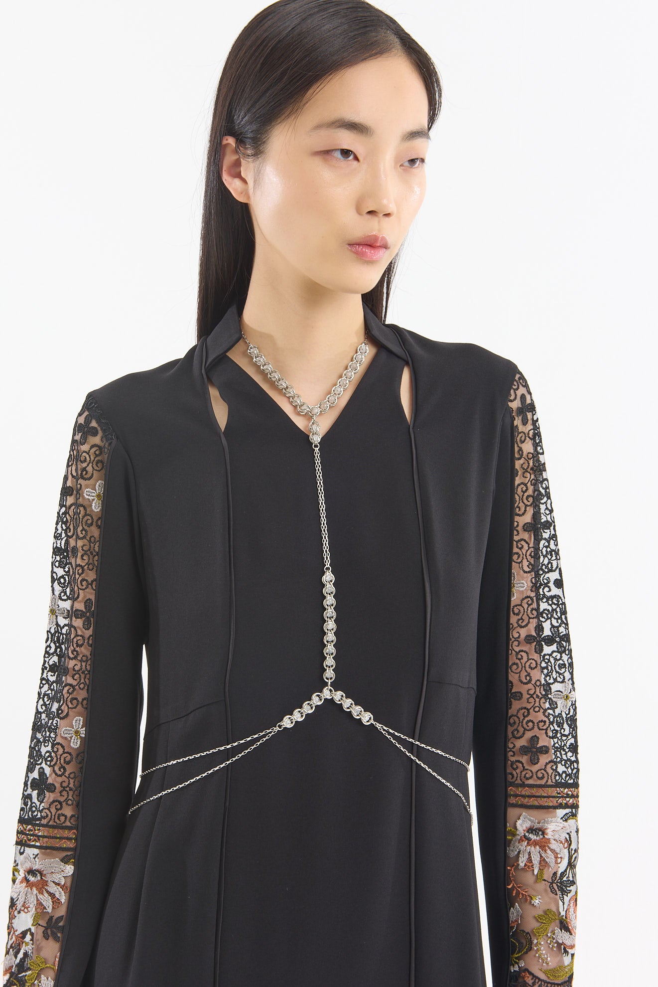 Petal collar lace dress (Black)