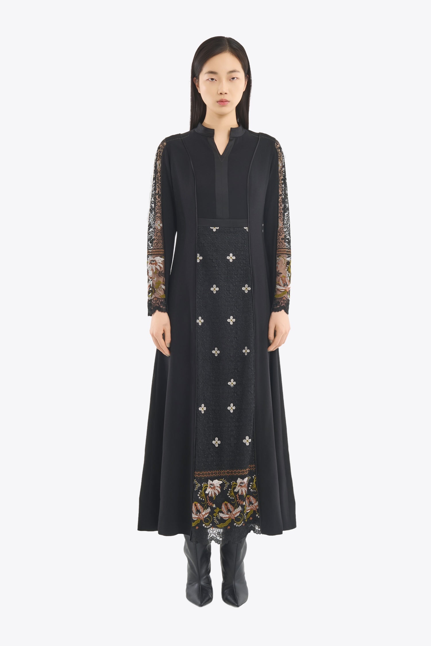 Framed flower lace dress (Black)