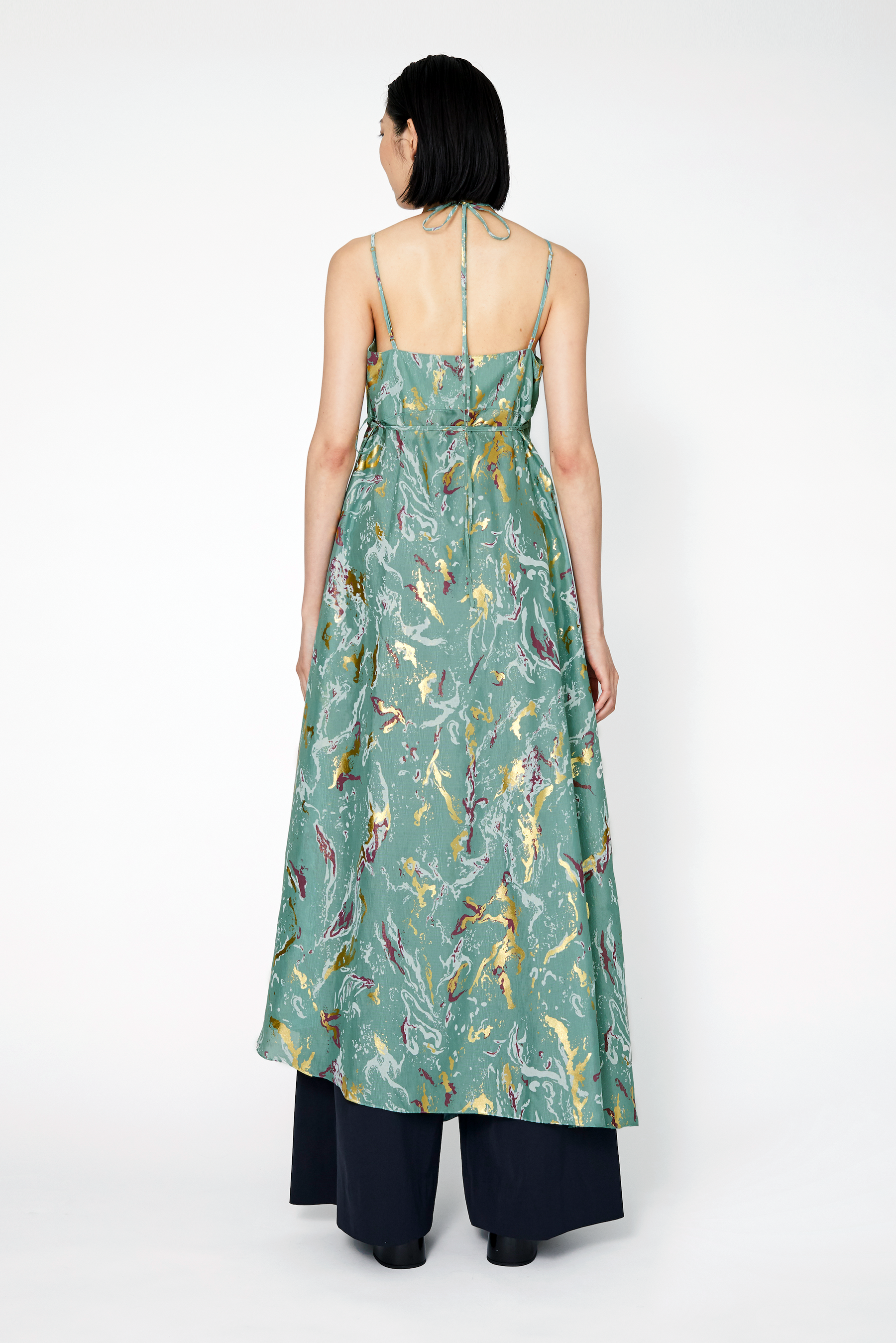 Flower vein foil camisole dress (Green)