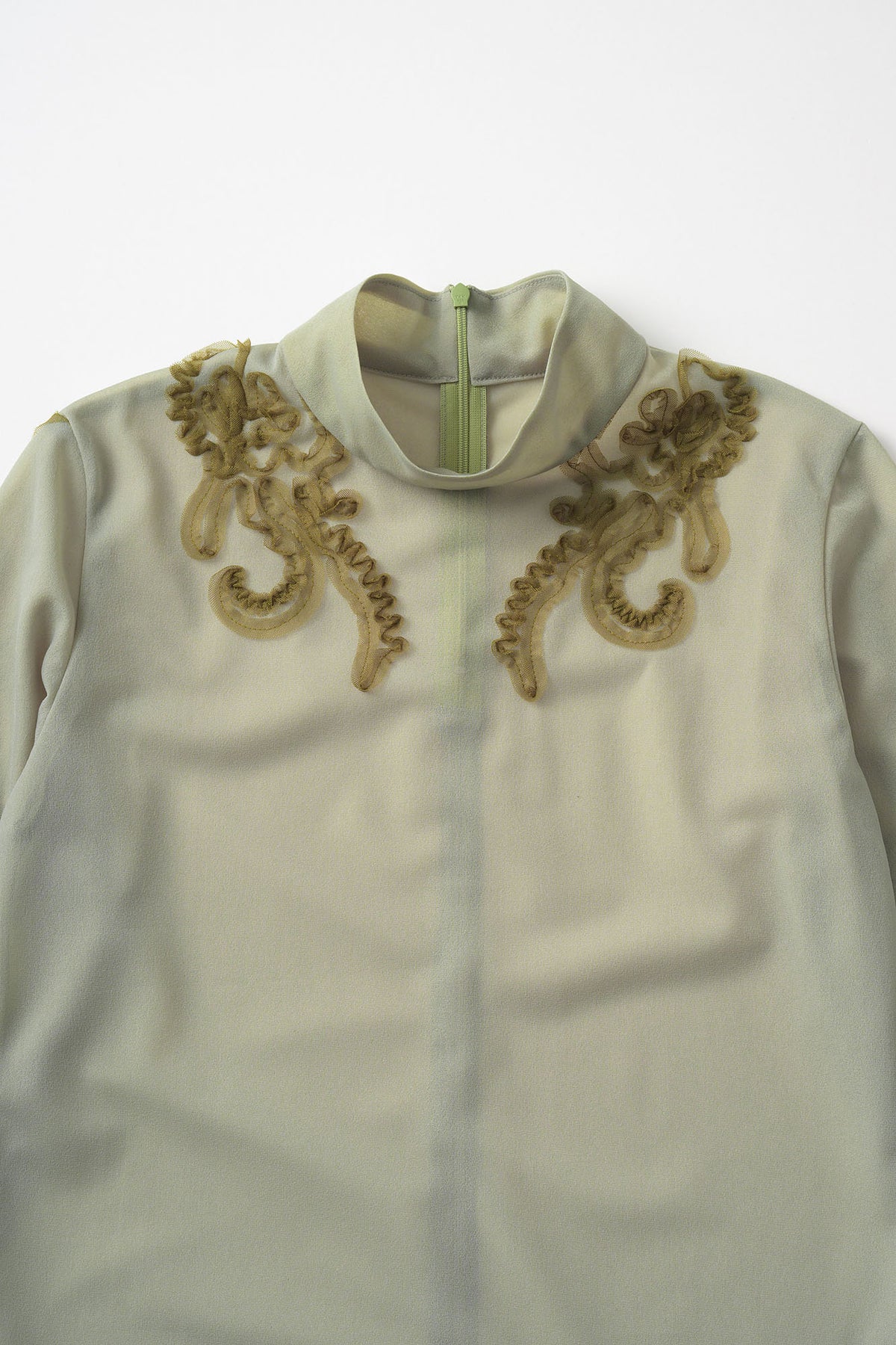 Moon road embroidered sheer top (Smoked khaki)