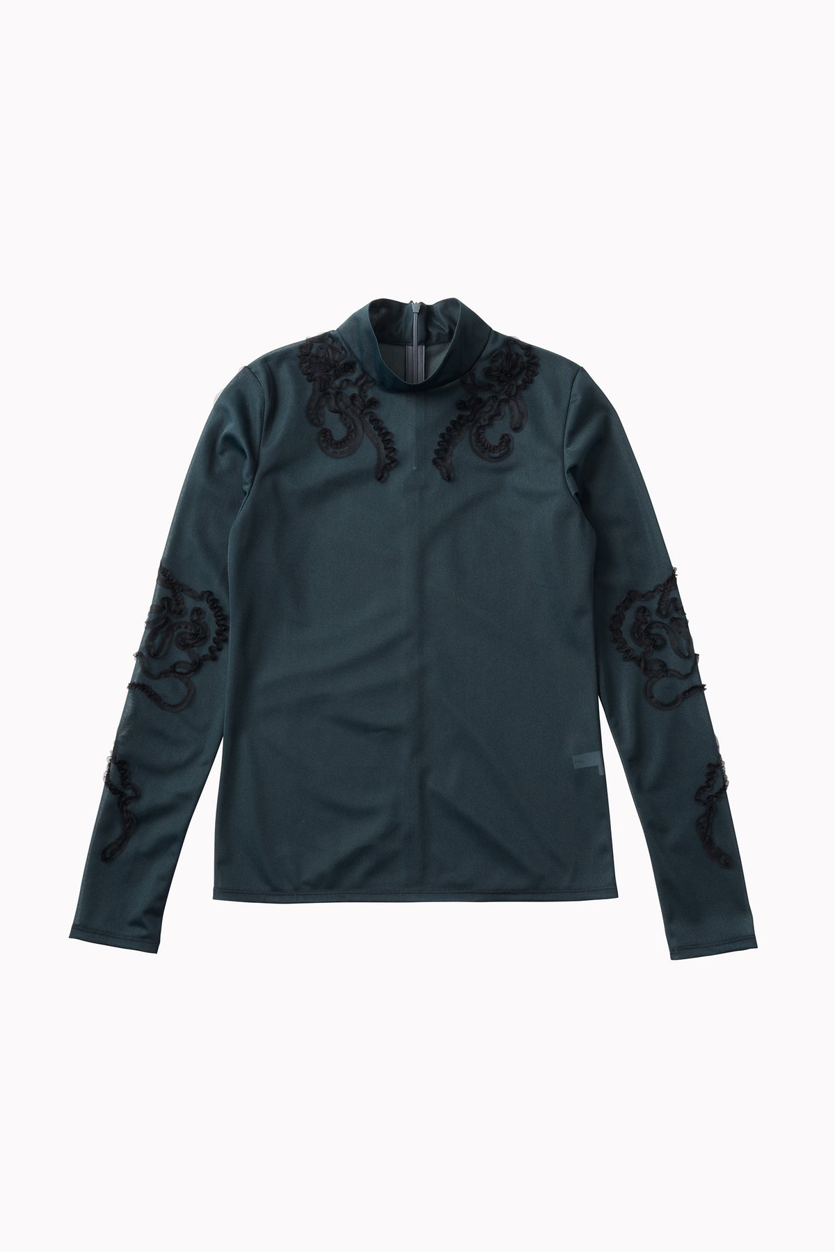 Moon road  embroidered sheer top (Deep green)
