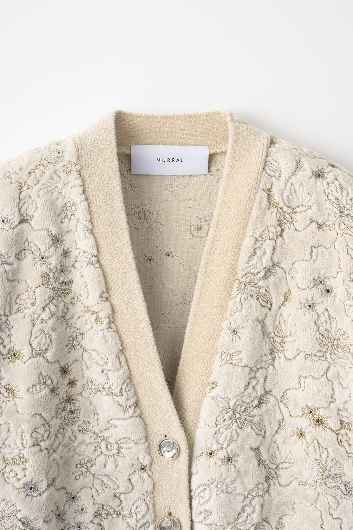 Camouflage embroidered knit cardigan (Ivory)