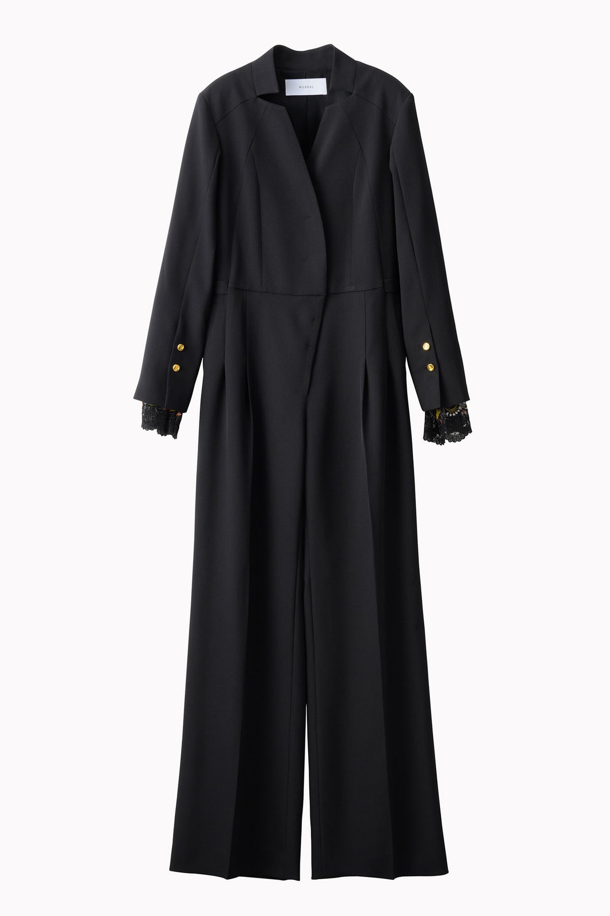 Slit sleeve lace jumpsuit (Black)