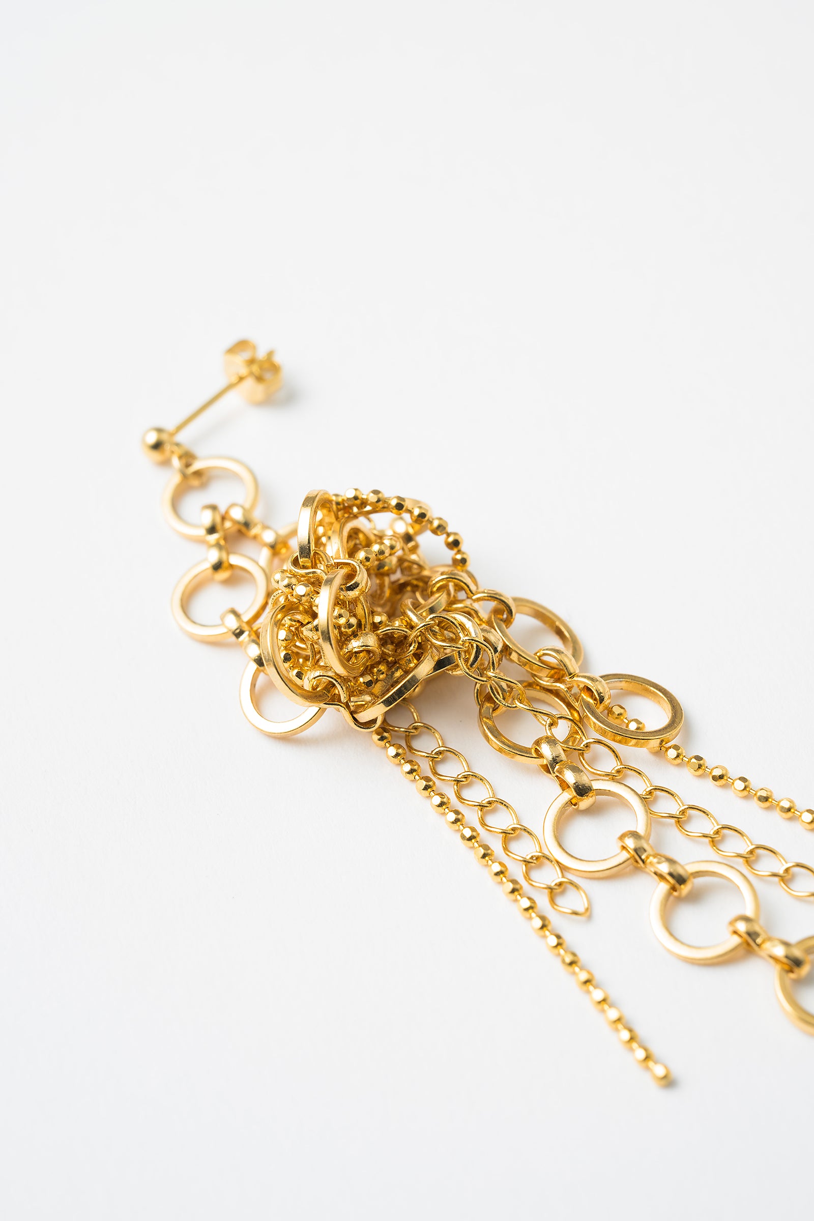 Twist chain pierced earring (Gold)