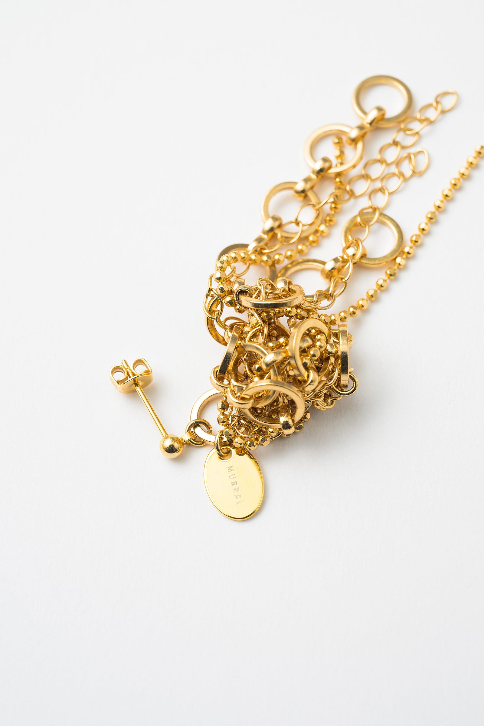 Twist chain pierced earring (Gold)