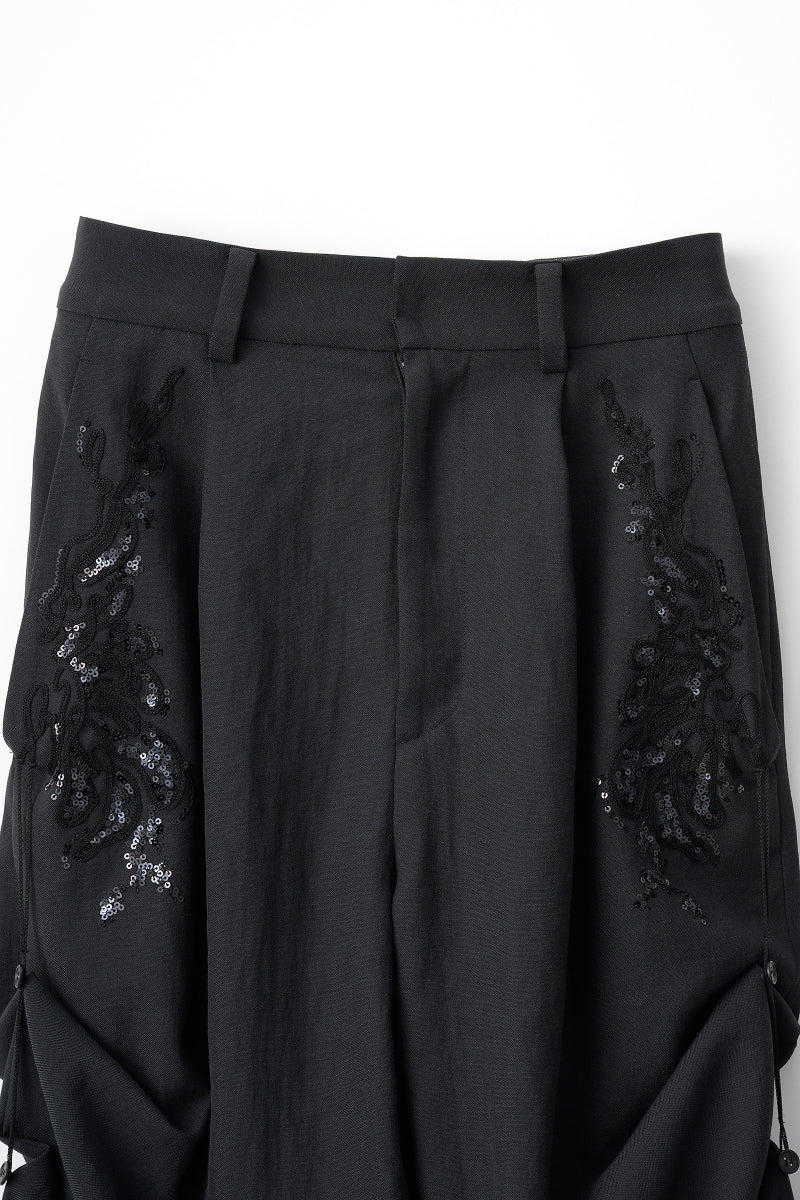 Veil embroidered layered slacks (Black)