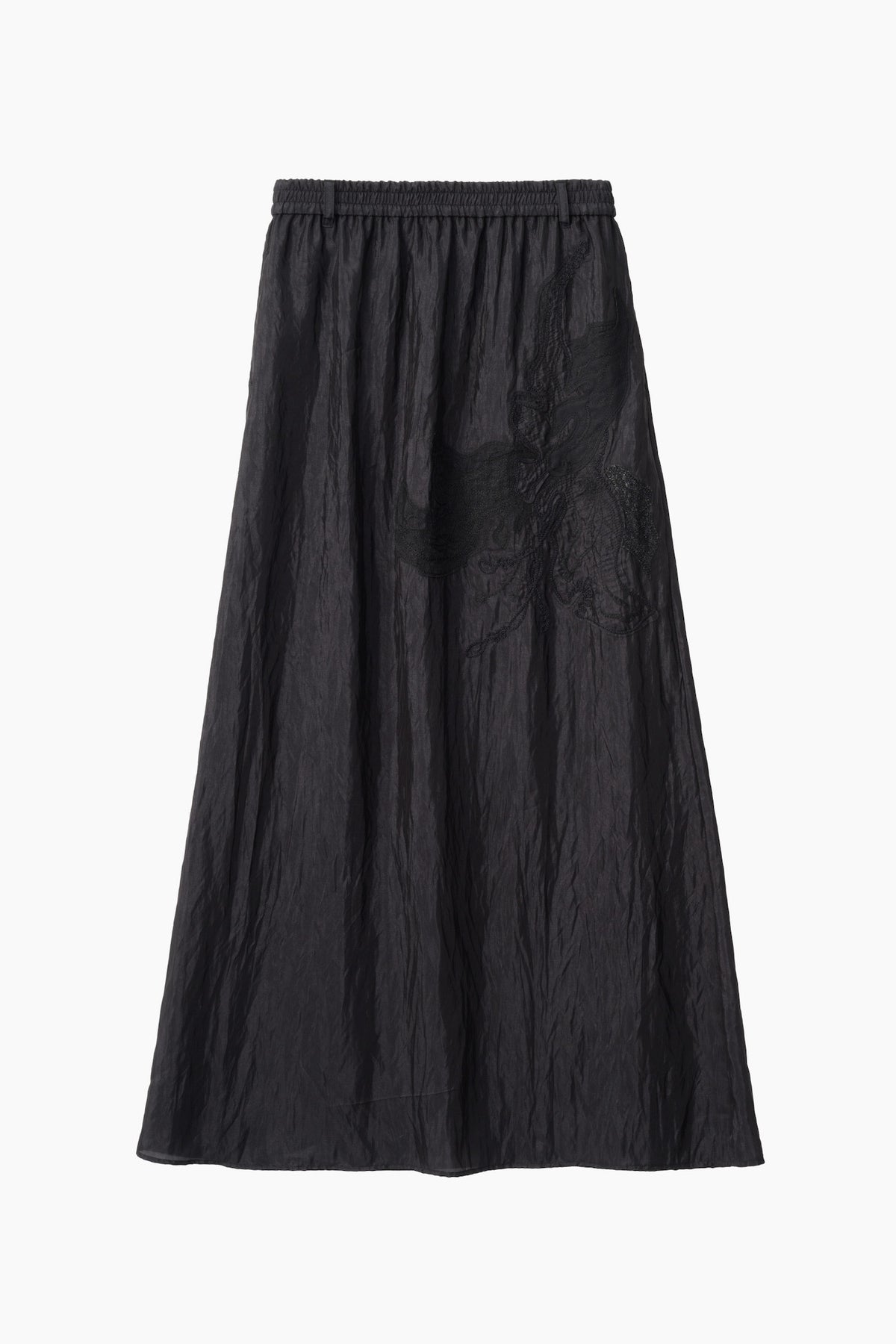 Flutter patchwork embroidered skirt (Black)