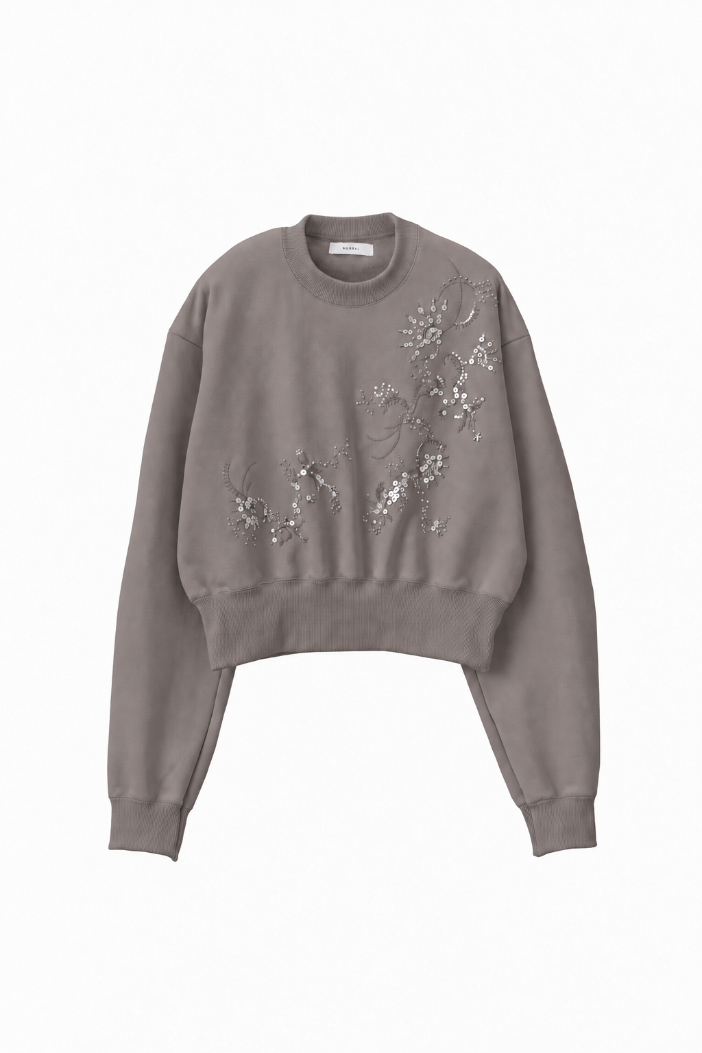 Glint beads embroidered sweatshirt (Greige)