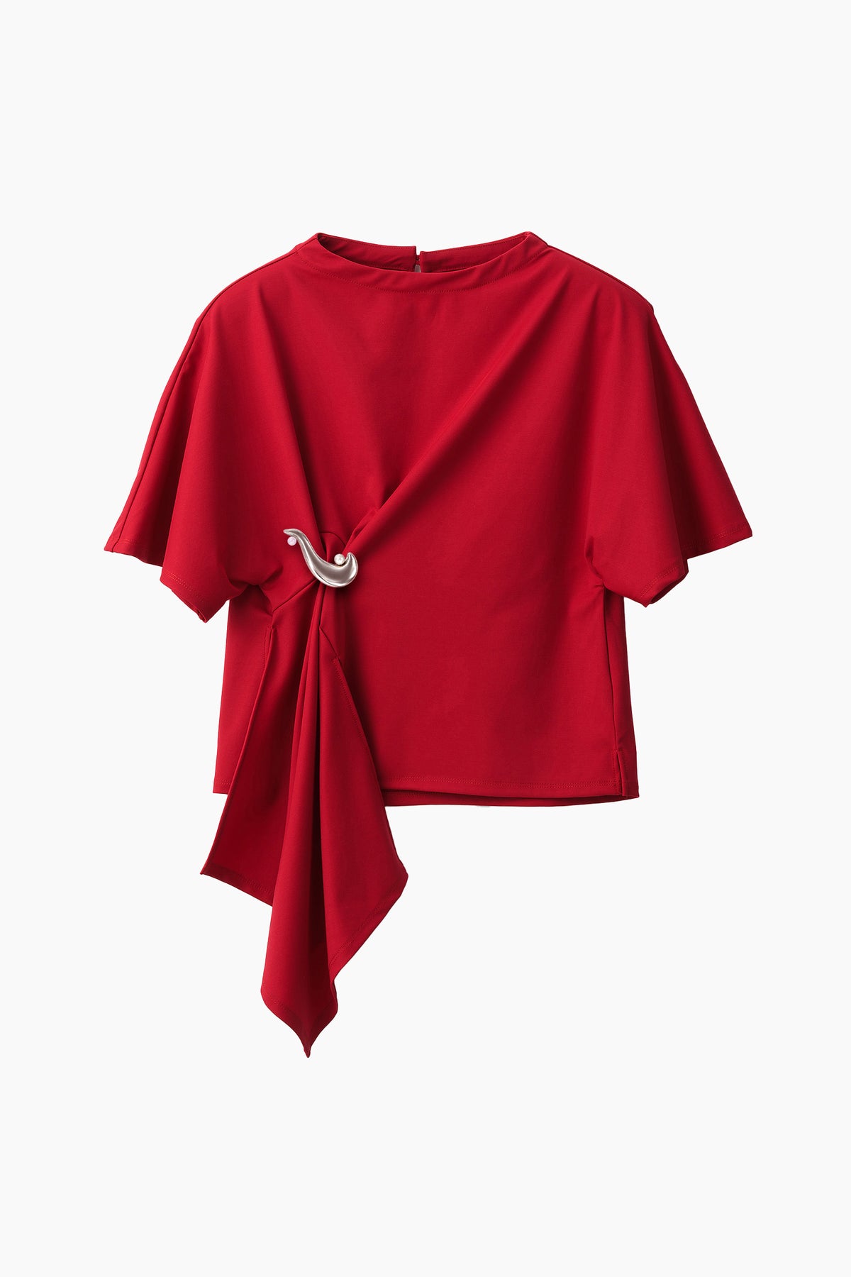 Brooch gather asymmetric tops (Red)
