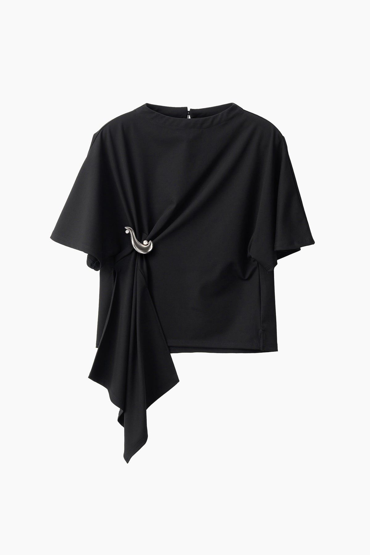 Brooch gather asymmetric tops (Black)