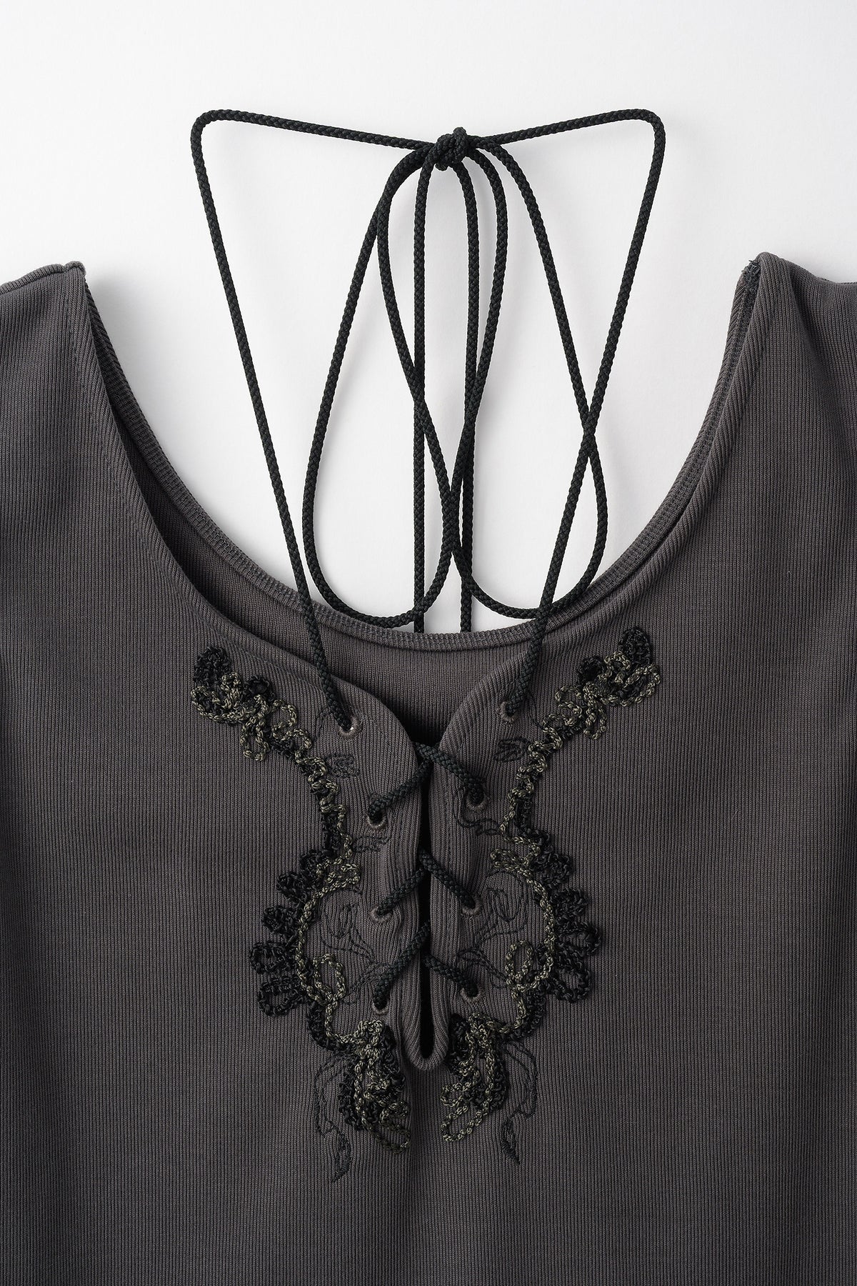 Lace up embroidered tank (Gray)