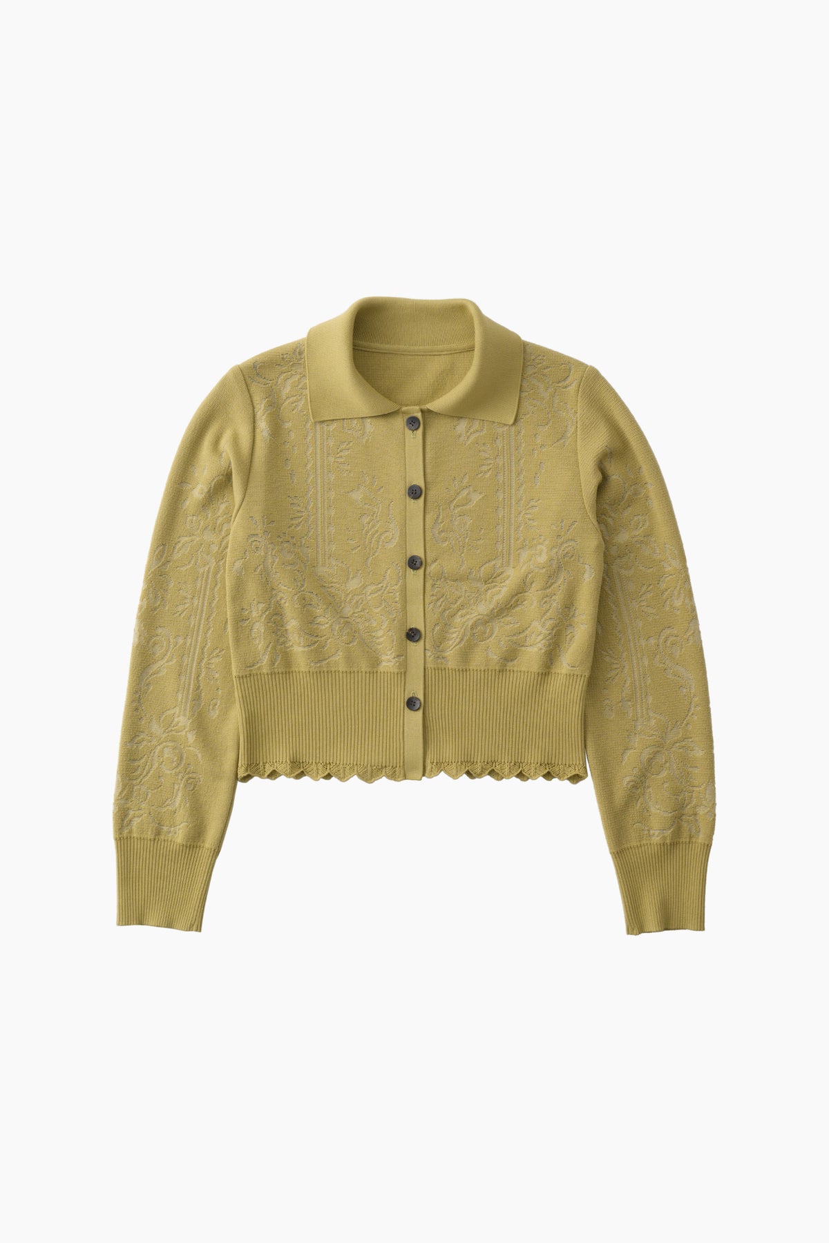 Mirror knit shirt cardigan (Yellow green)