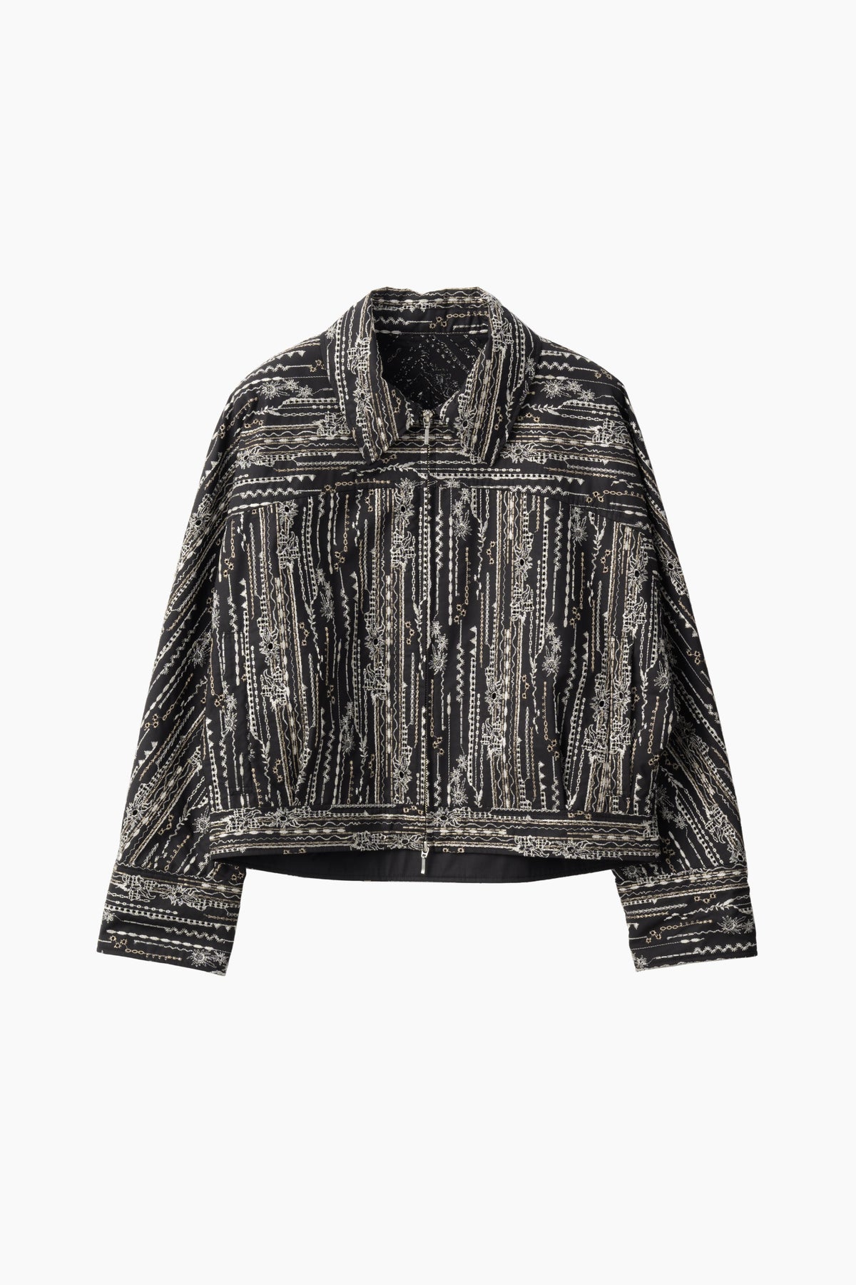 Swaying stripe embroidered blouson (Black)
