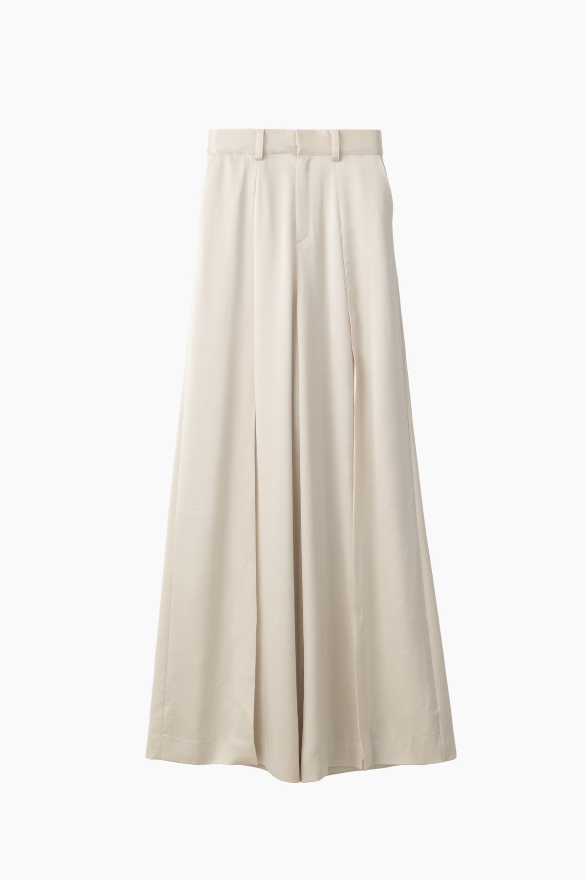 Zip slit satin slacks (Ecru)