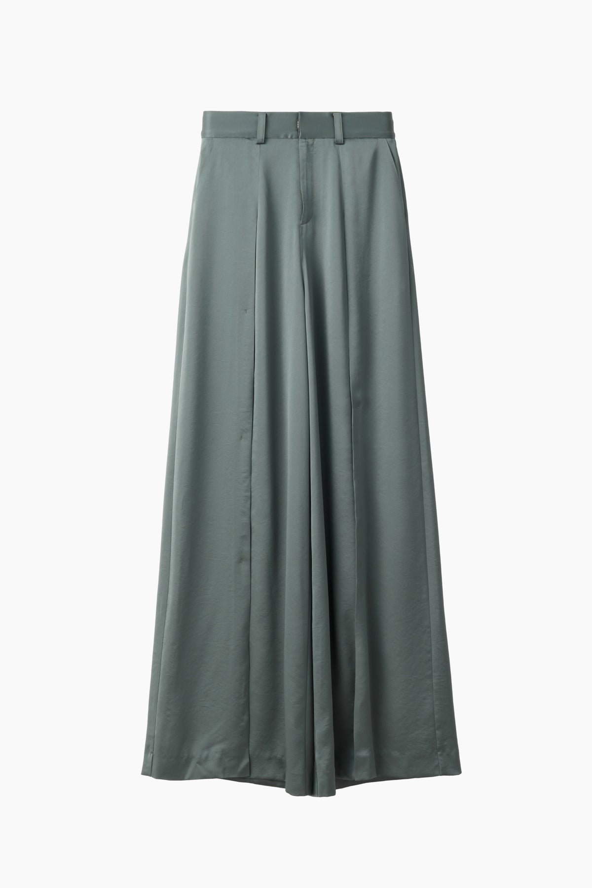 Zip slit satin slacks (Slate green)