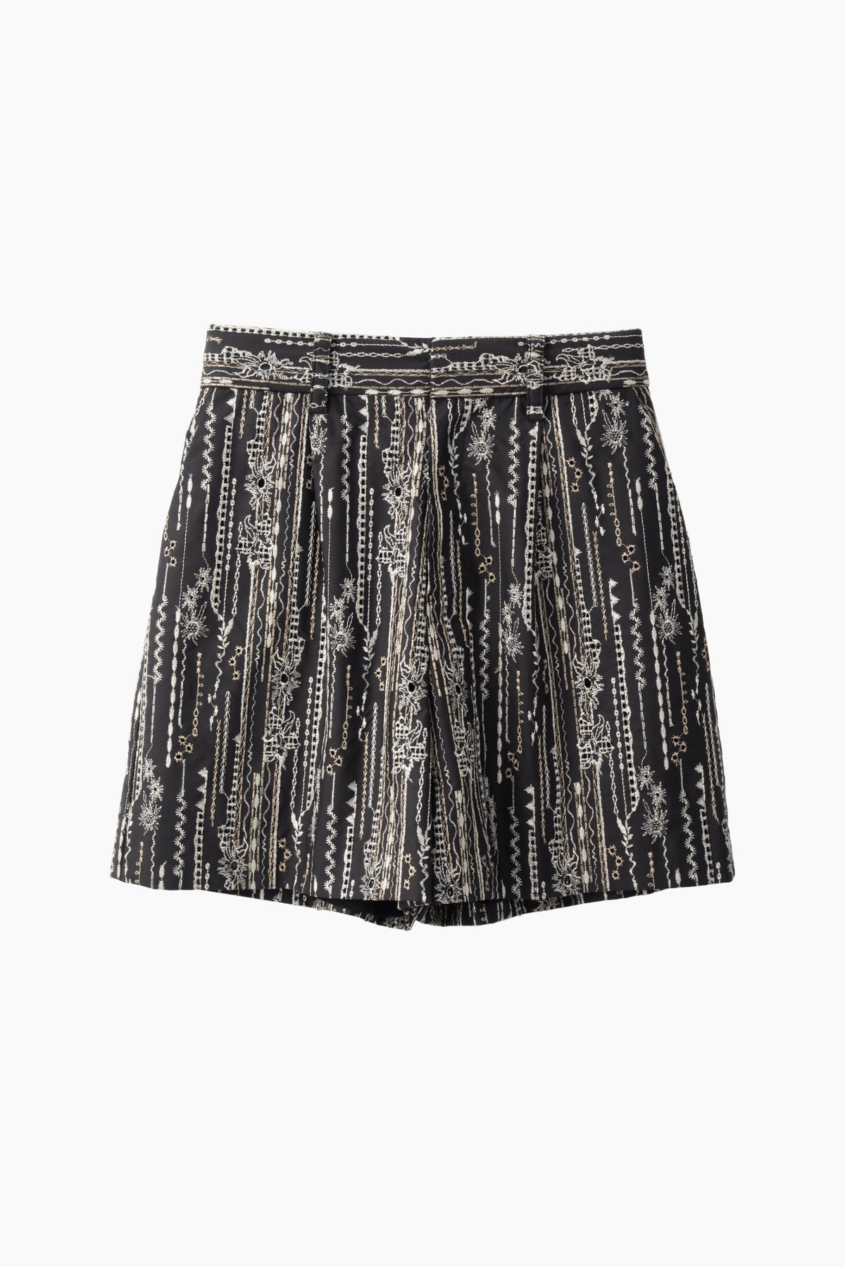 Swaying stripe embroidered shorts (Black)