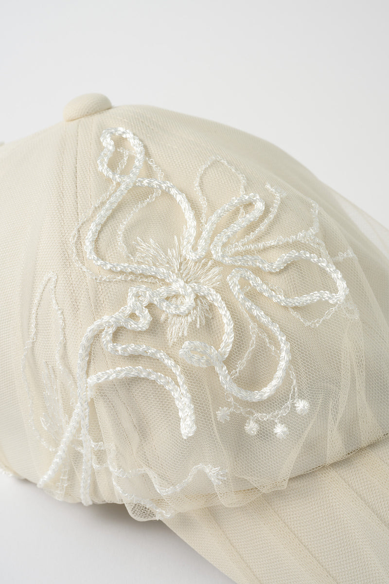 Nerine embroidered tulle cap (Ivory)