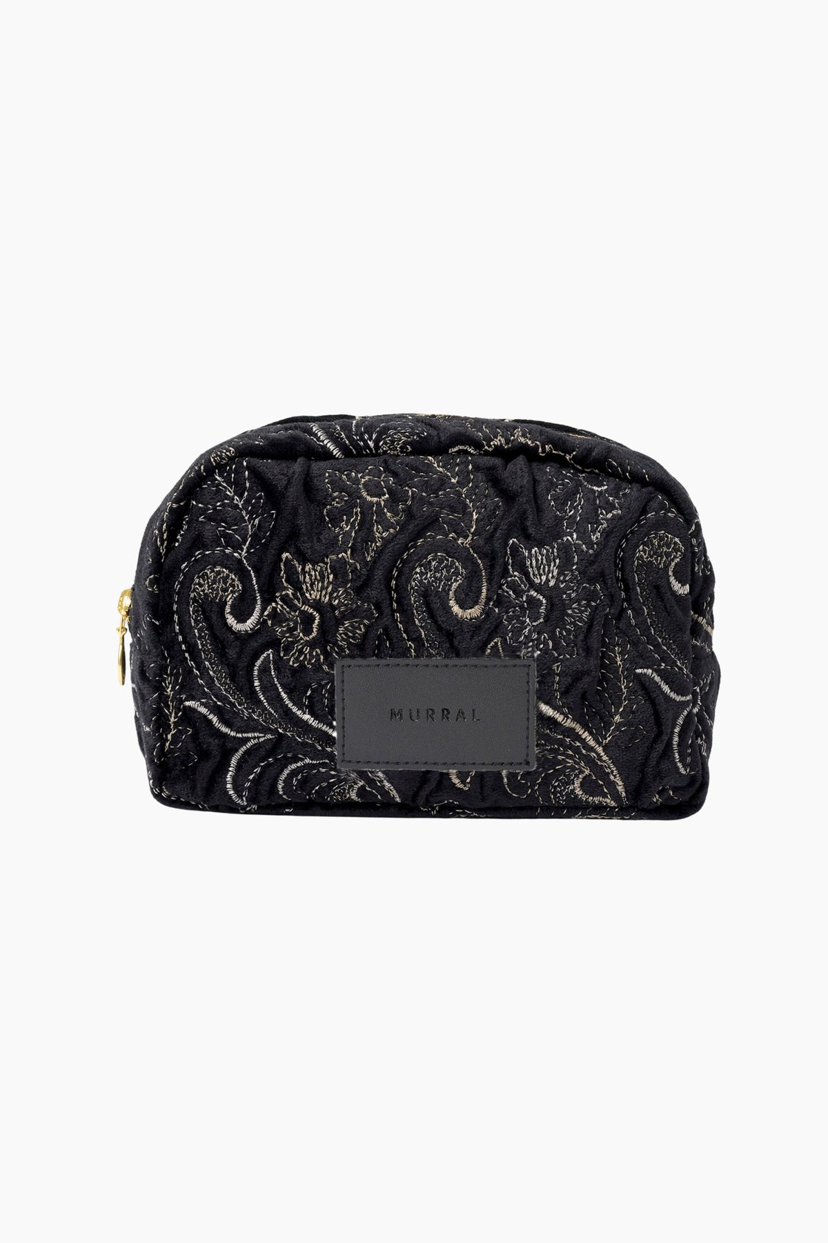 Ice flower embroidery pouch (Black)