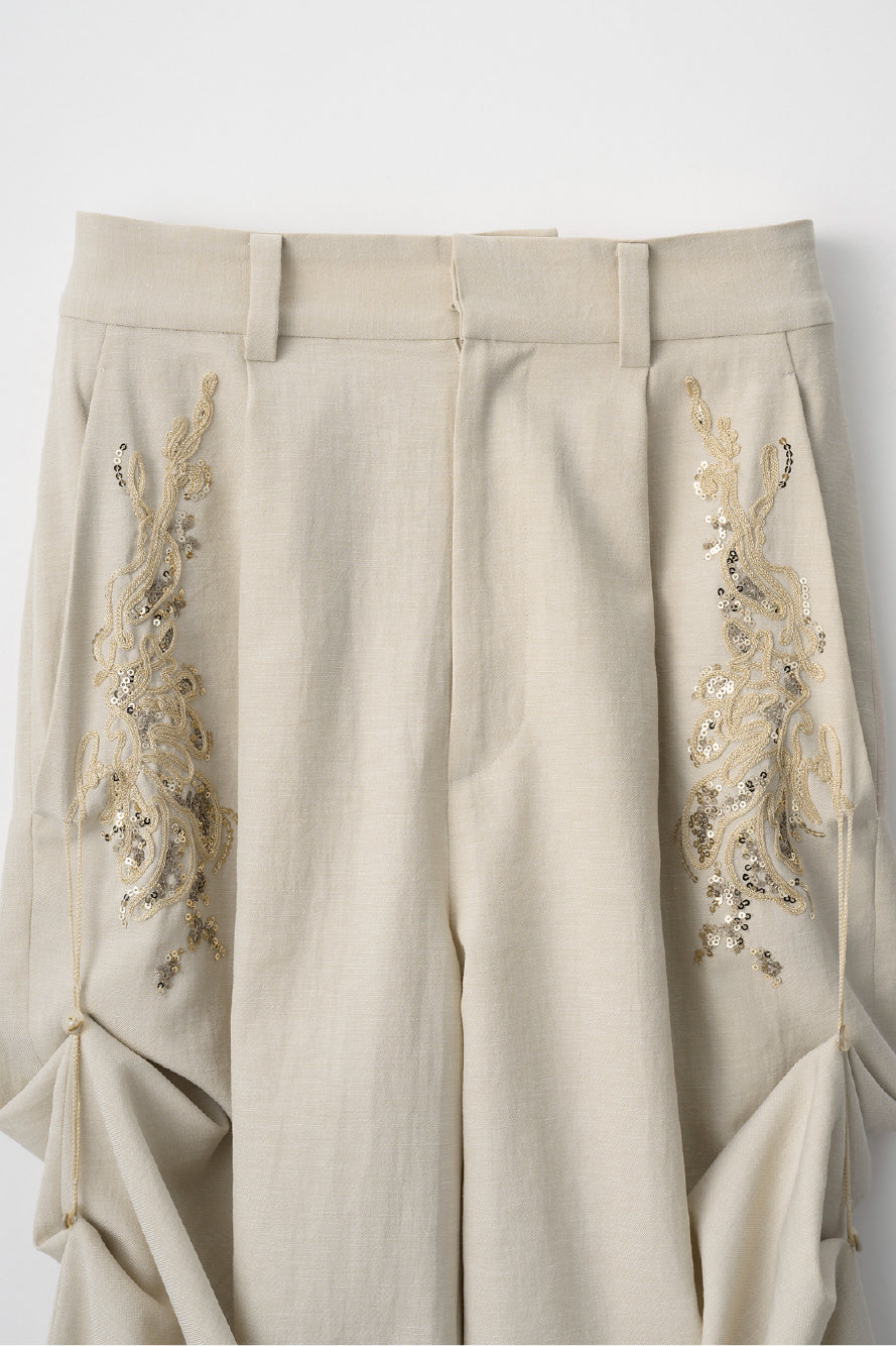 Veil embroidered layered slacks (Ecru)