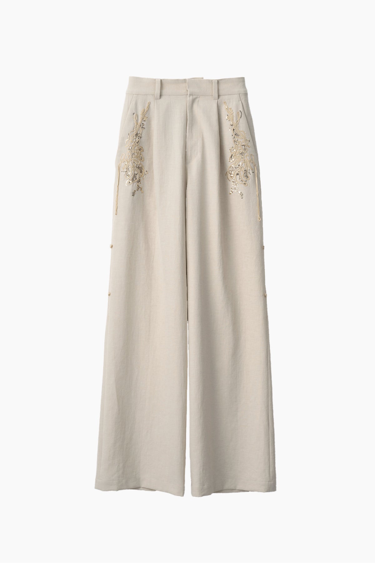 Veil embroidered layered slacks (Ecru)