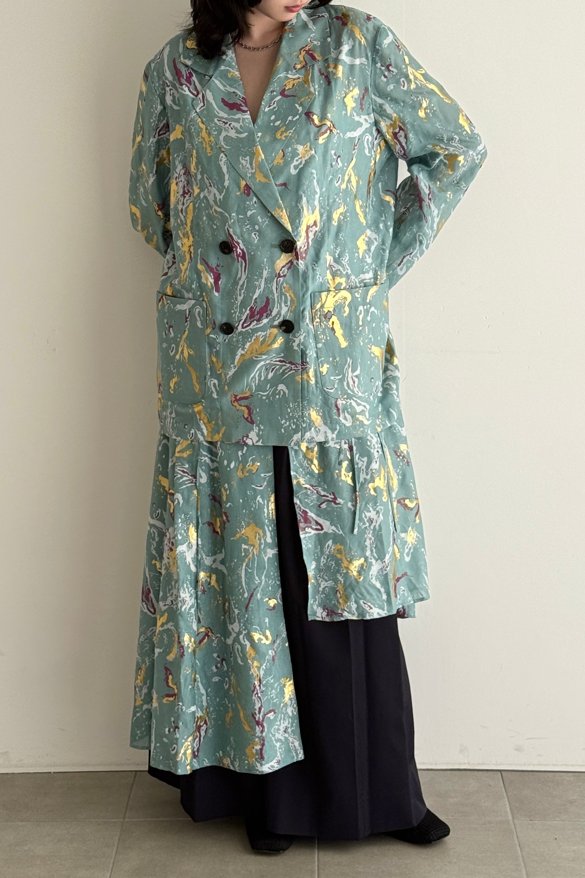 MURRAL Flower vein foil camisole dress (Green)