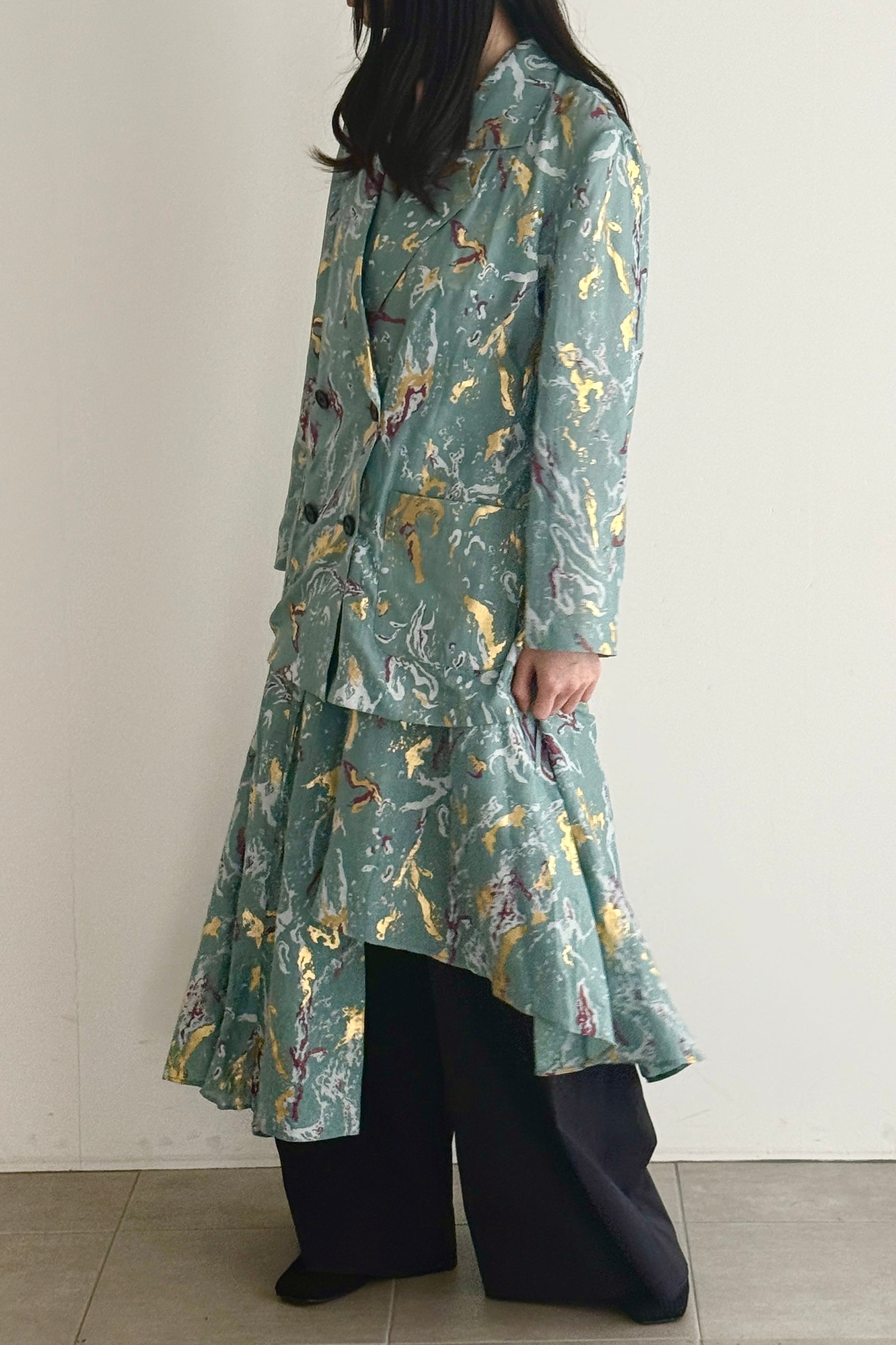 MURRAL Flower vein foil camisole dress (Green)