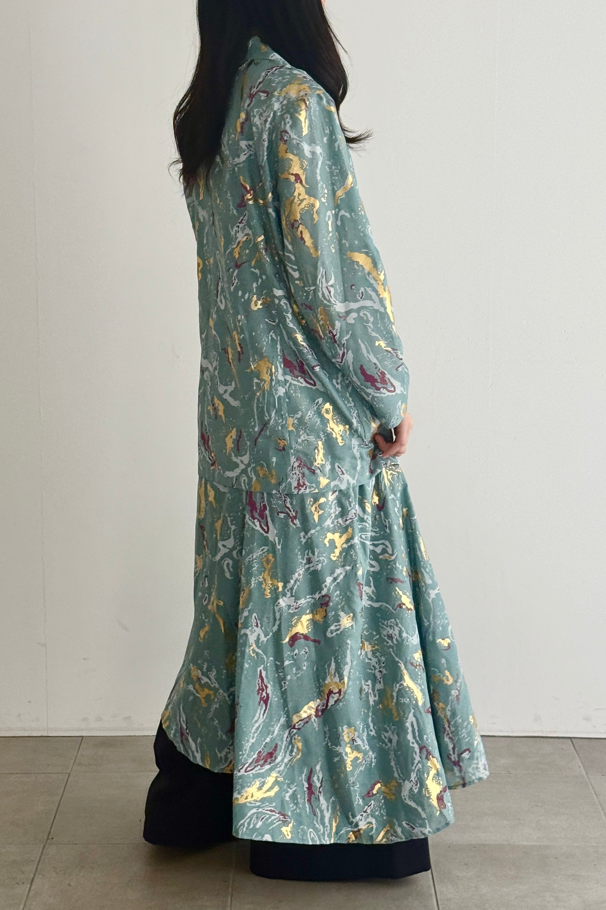 MURRAL Flower vein foil camisole dress (Green)