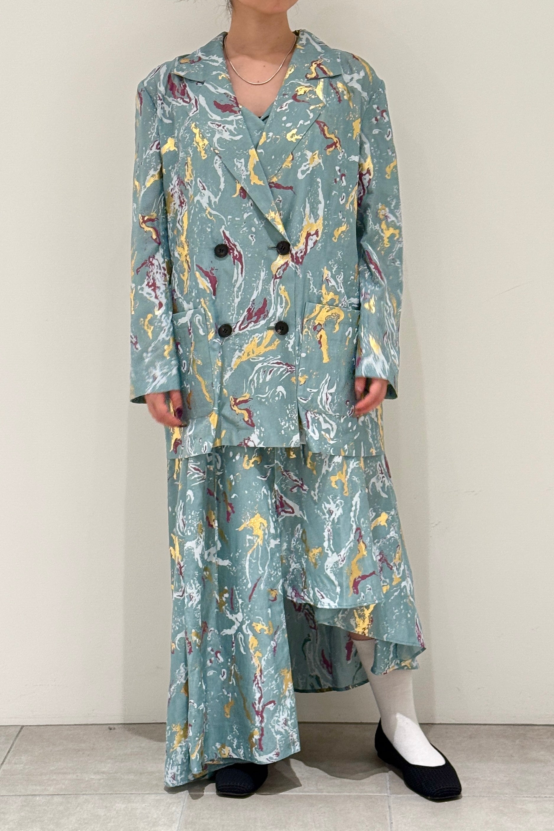 MURRAL Flower vein foil camisole dress (Green)