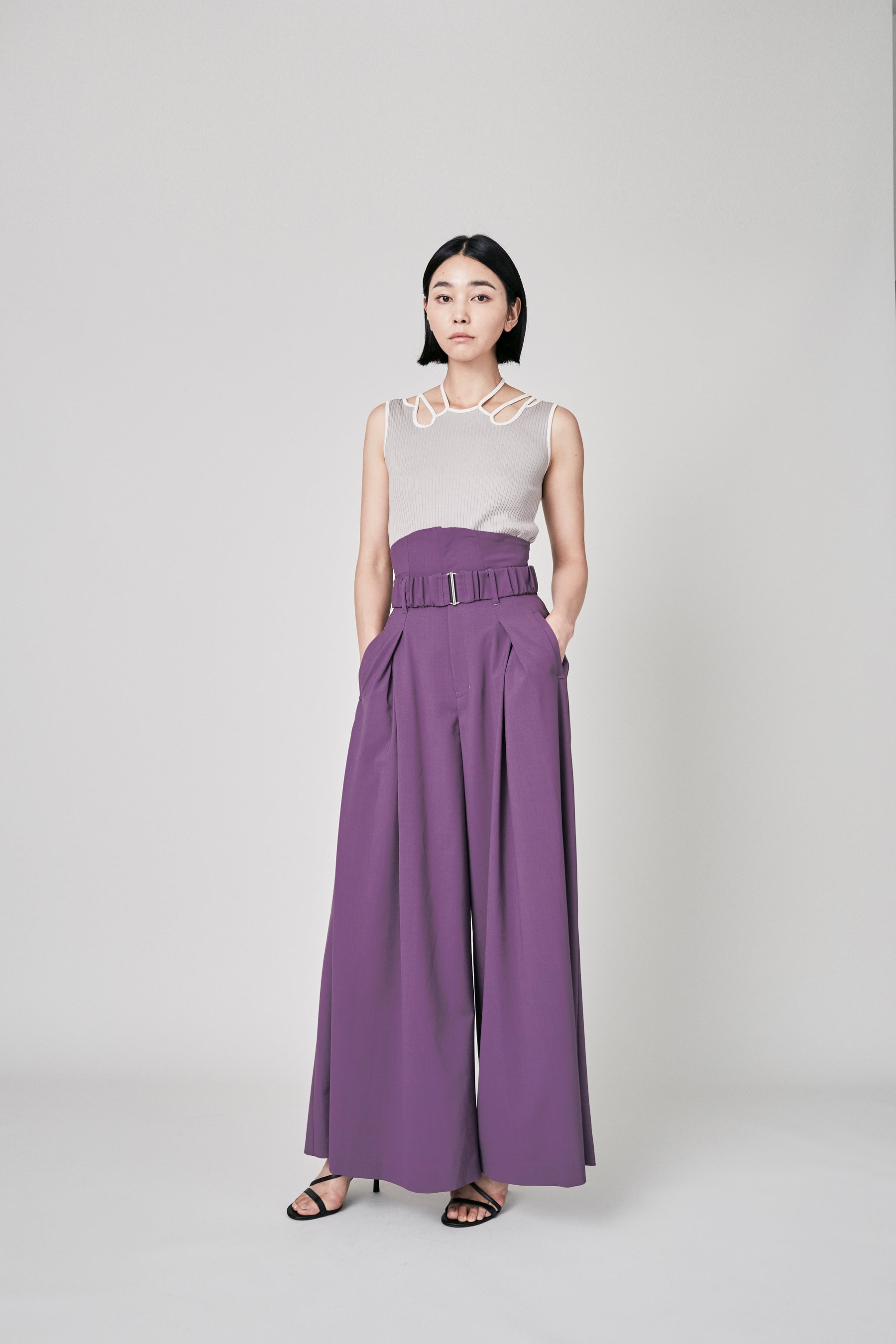Contrast wide slacks (Purple)