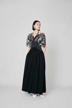 Floating flower lace blooming dress (Black)