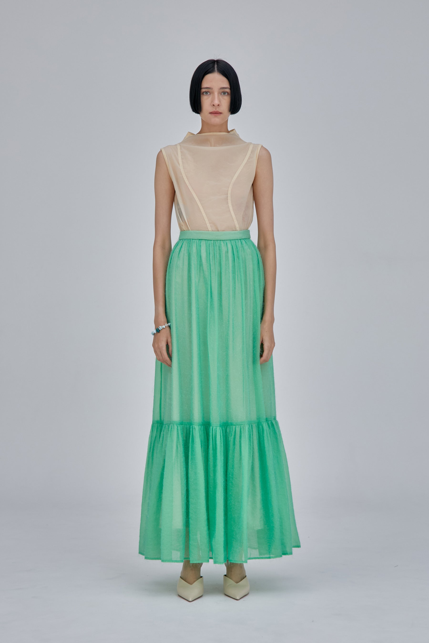 Fluffy jacquard skirt (Light green)