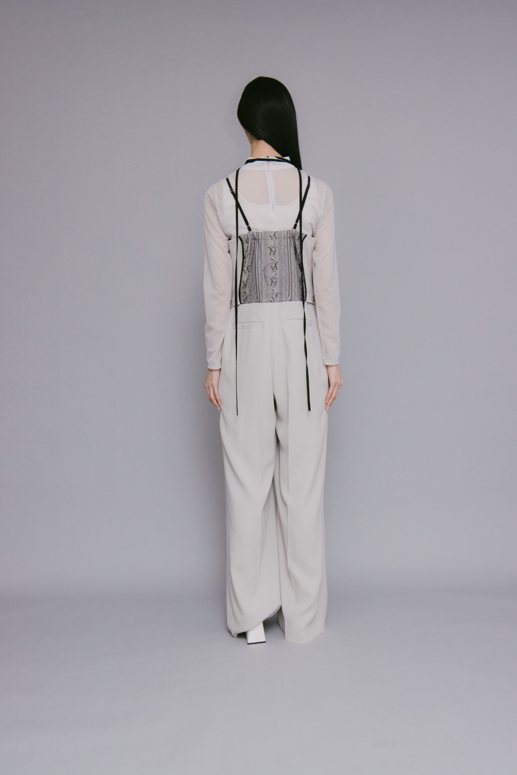 Petal lace overalls (Ice gray)