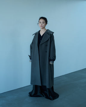 Glint beads embroidered long coat (Gray)