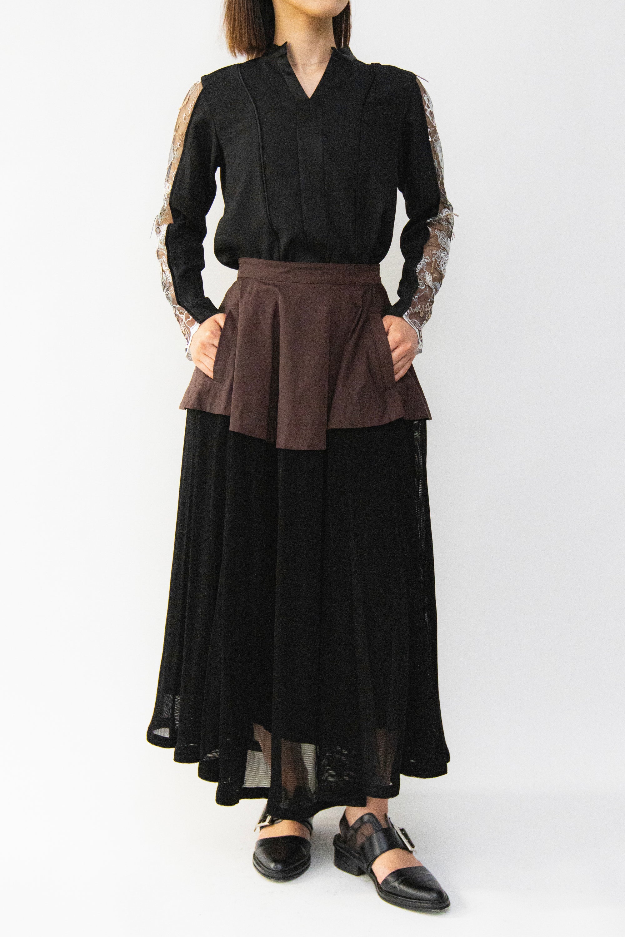 MURRAL Military layered flare skirt (Light gray)