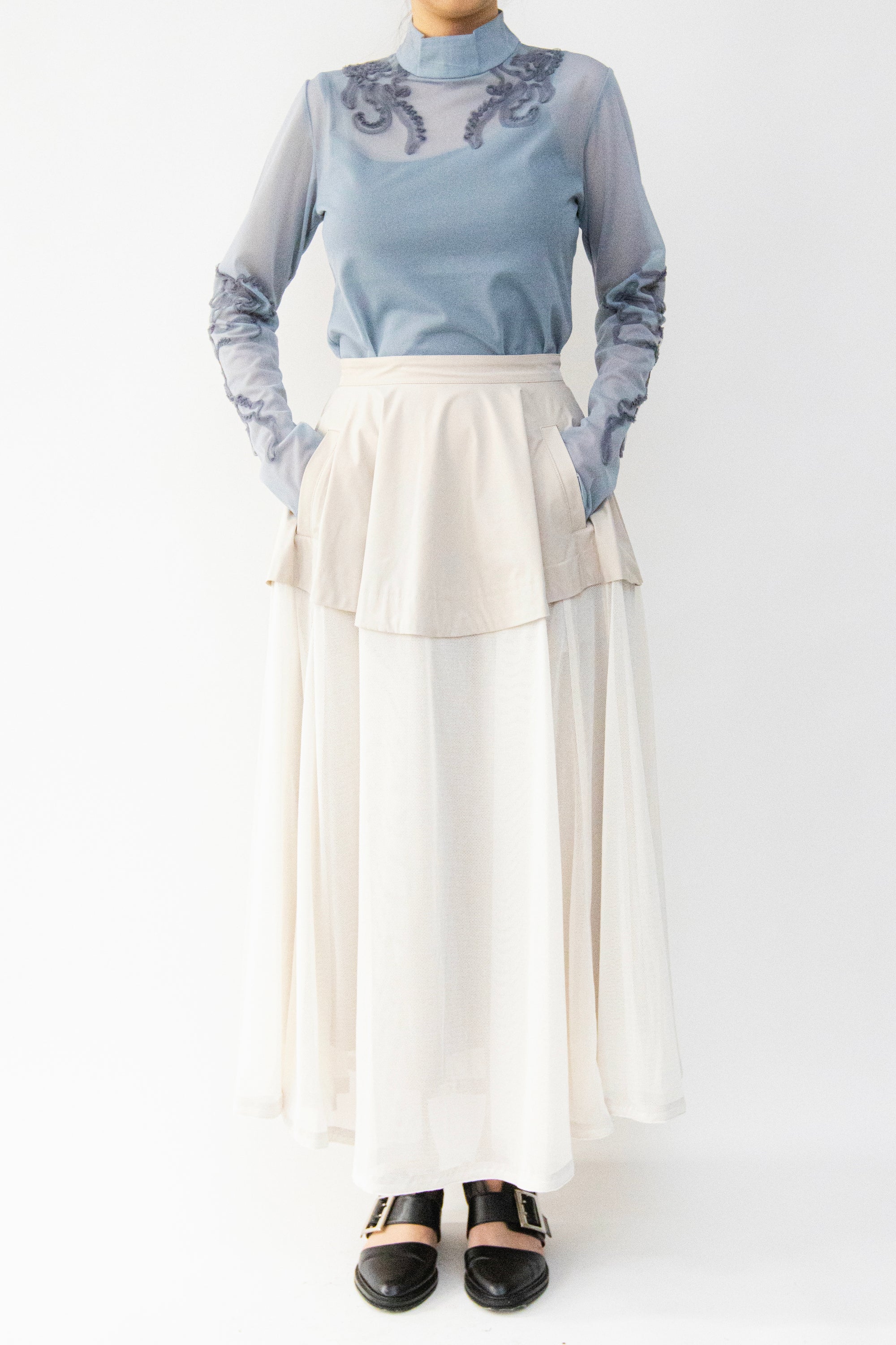 MURRAL Military layered flare skirt (Light gray)