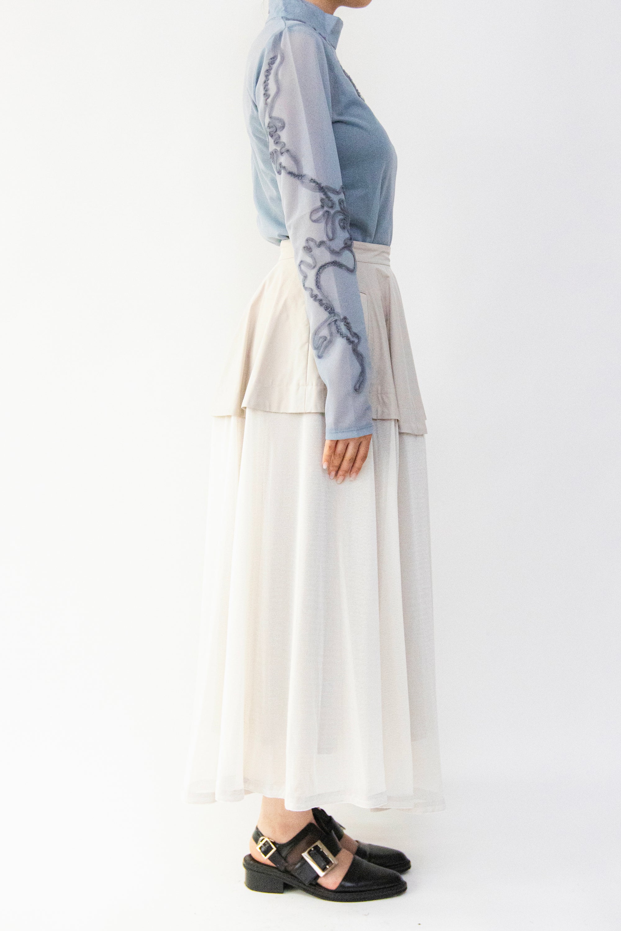 MURRAL Military layered flare skirt (Light gray)
