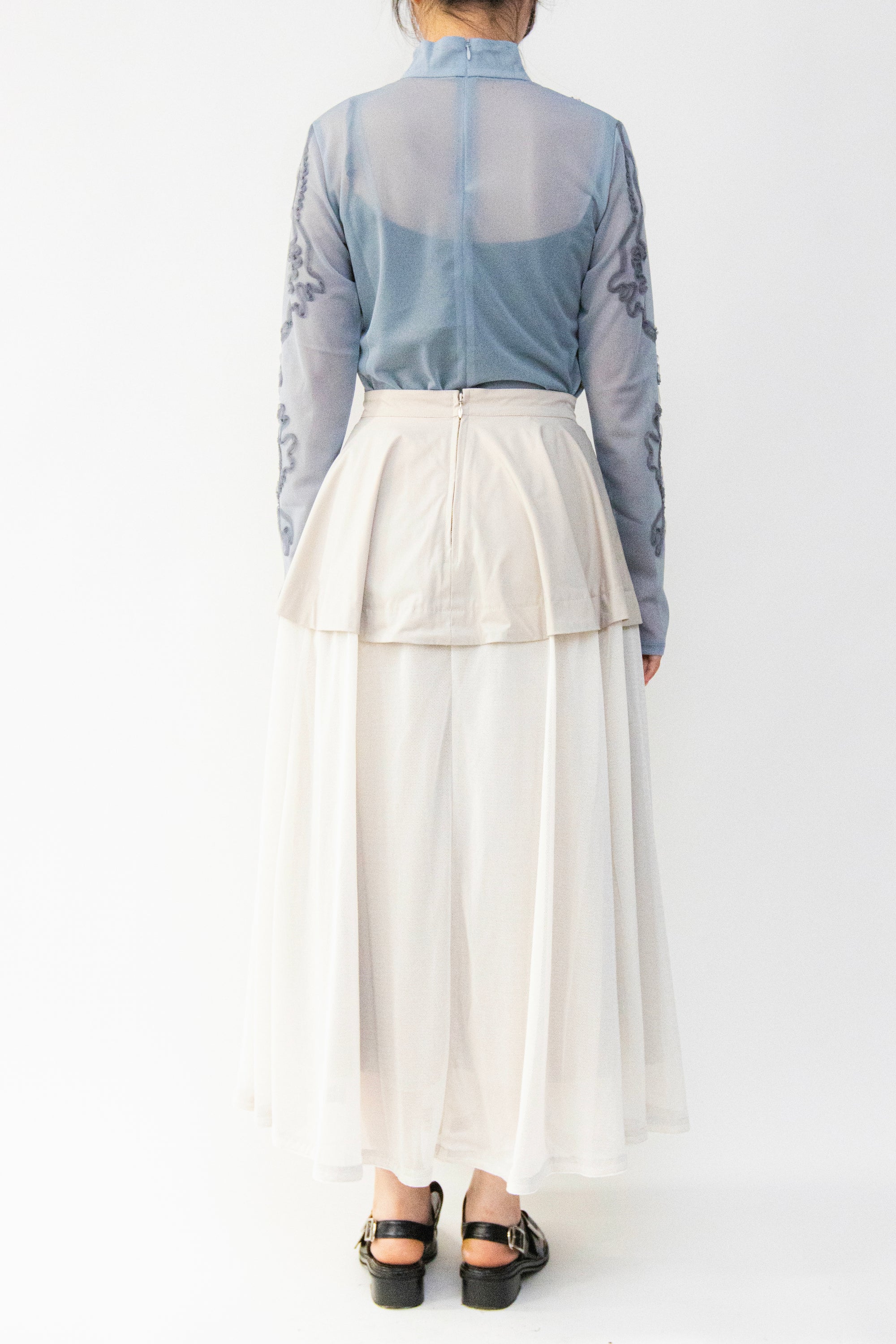 MURRAL Military layered flare skirt (Light gray)