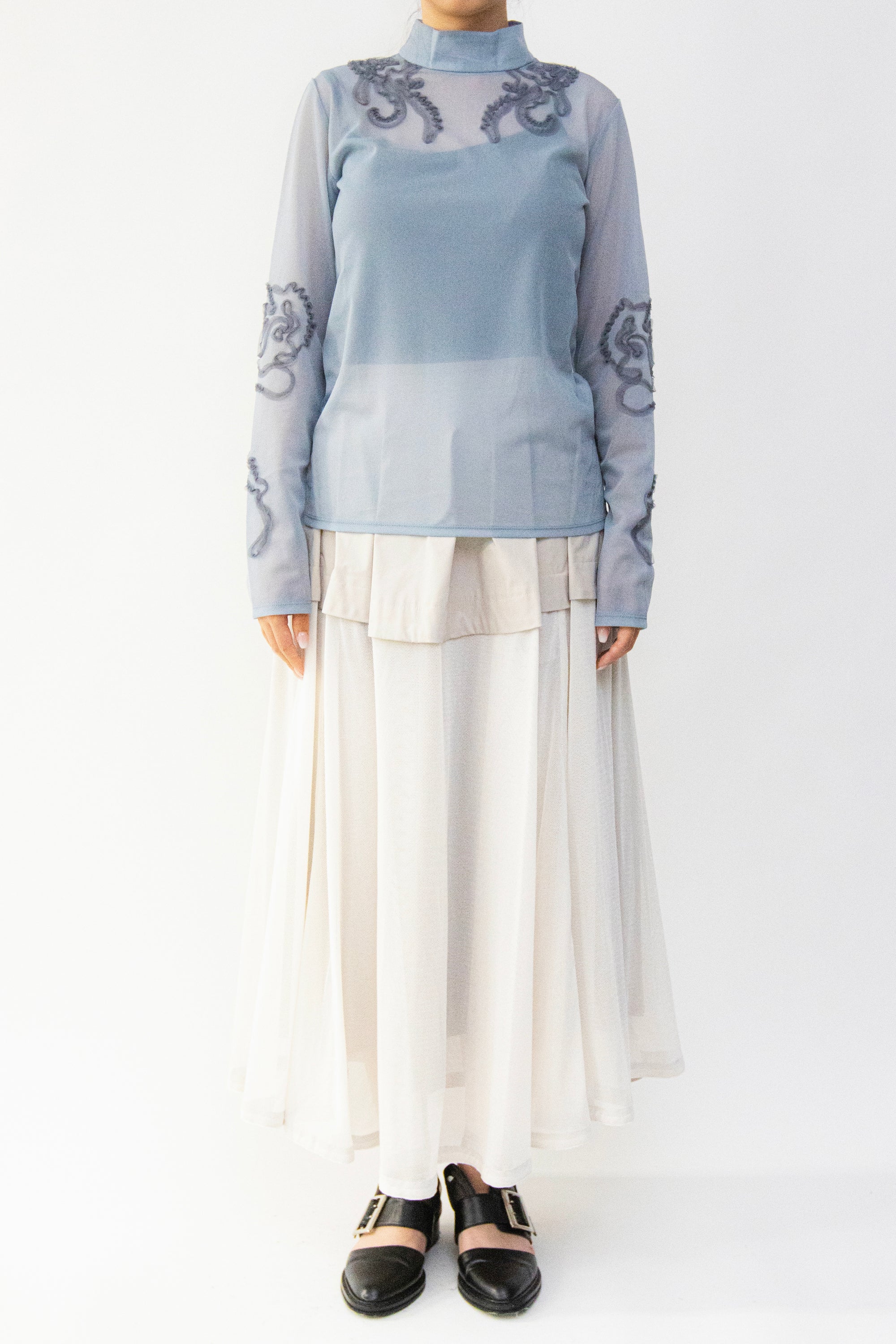 MURRAL Moon road  embroidered sheer top (Smoked khaki)