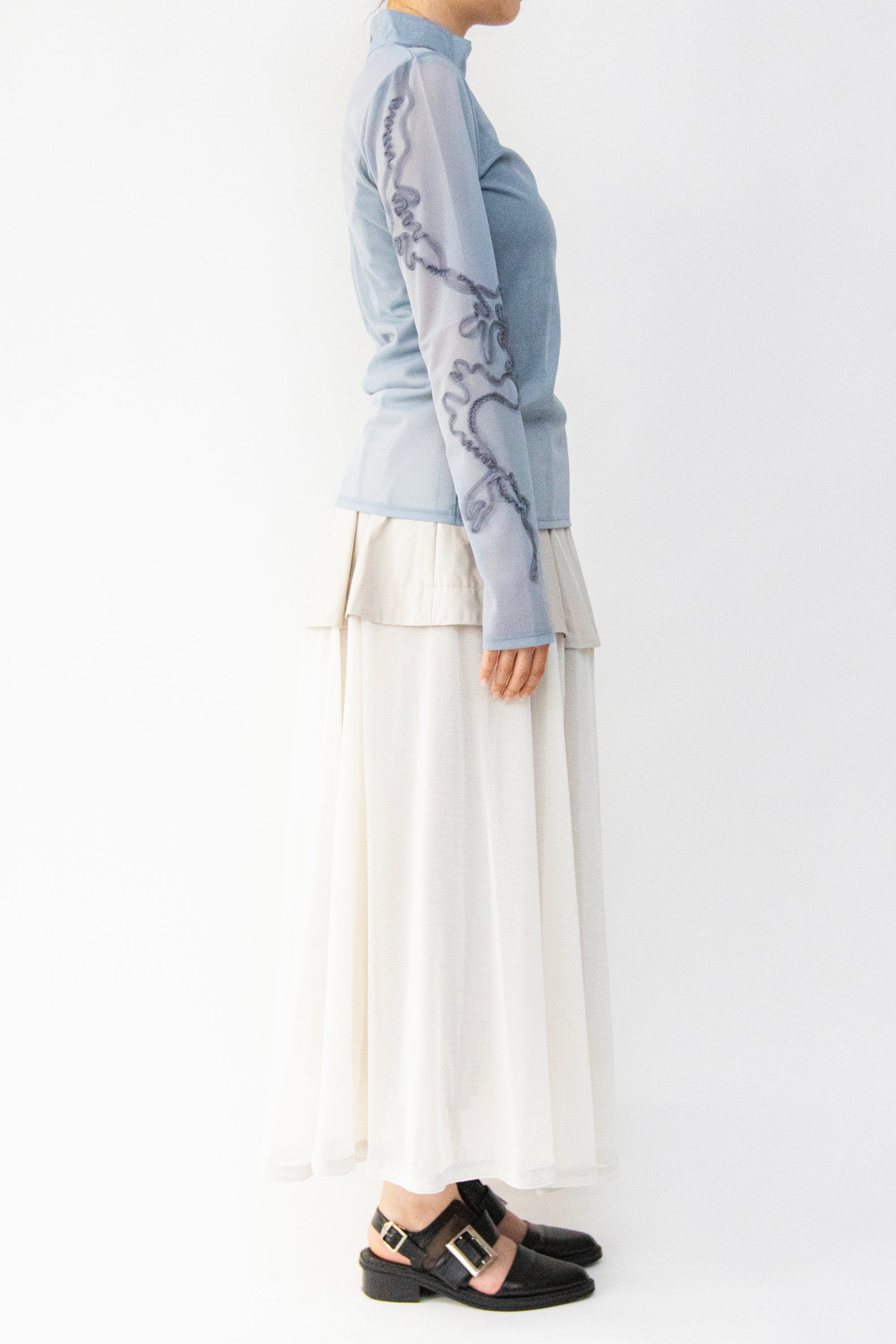 MURRAL Moon road  embroidered sheer top (Smoked khaki)